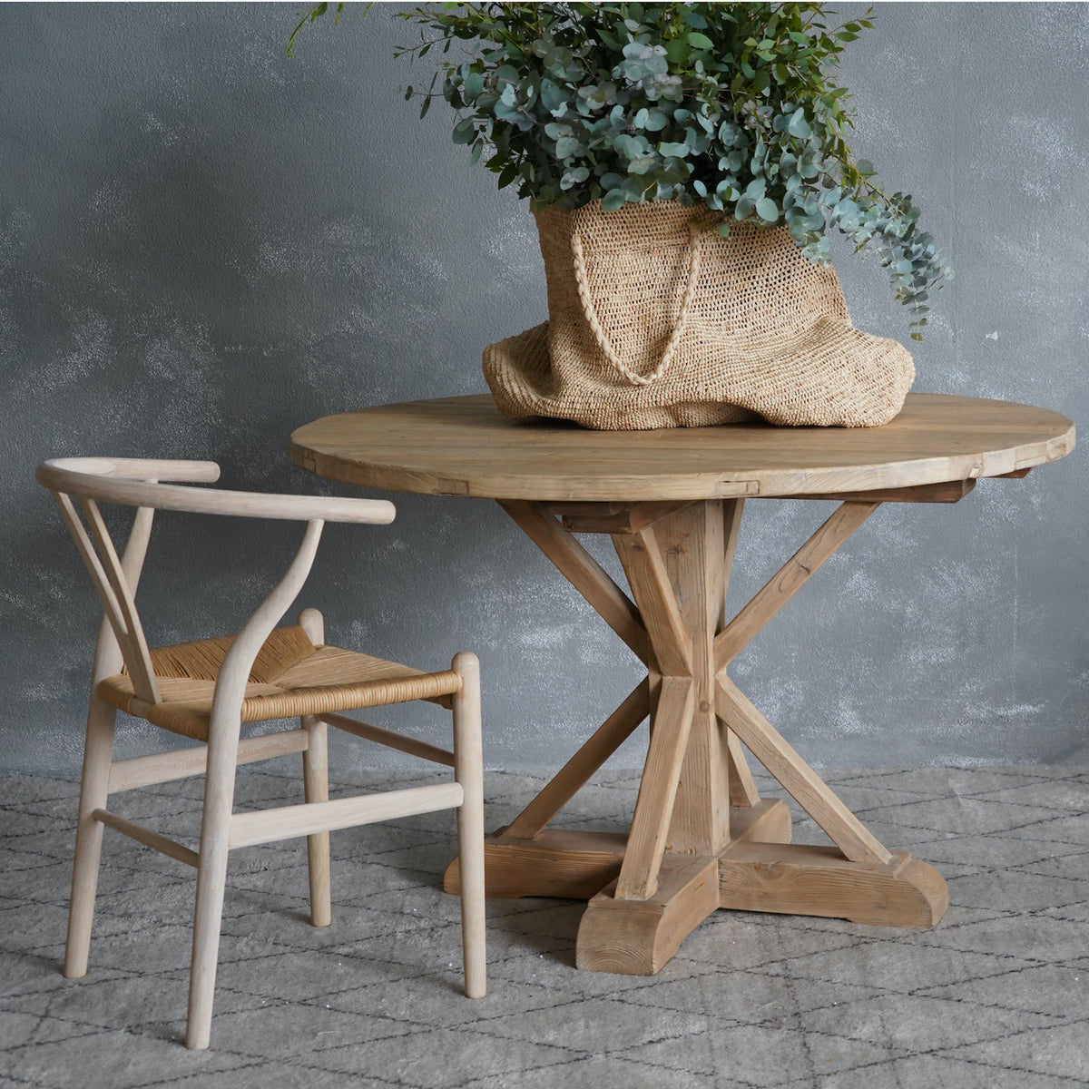 Round Elm X-Base Dining Table D1200mm - Natural