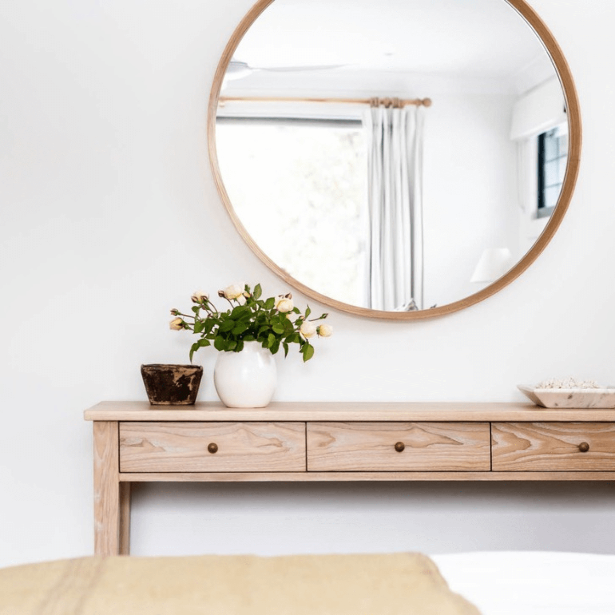 Round Oak Mirror 800D - Natural