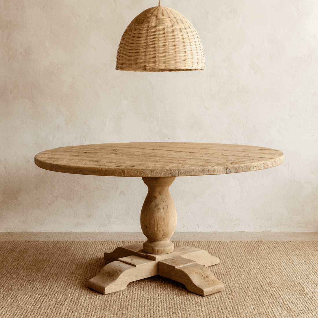 Round Elm Pedestal Dining Table D1200mm - Natural