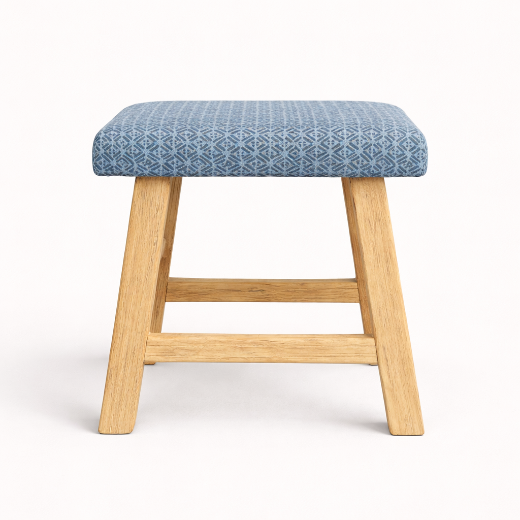 Upholstered Elm Stool - Limited Edition - Cool Stripes