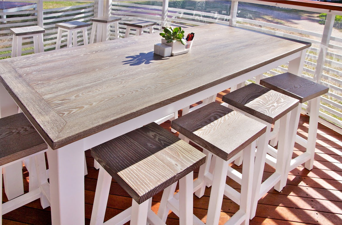 Square Bar Stool - White & Grey Limed