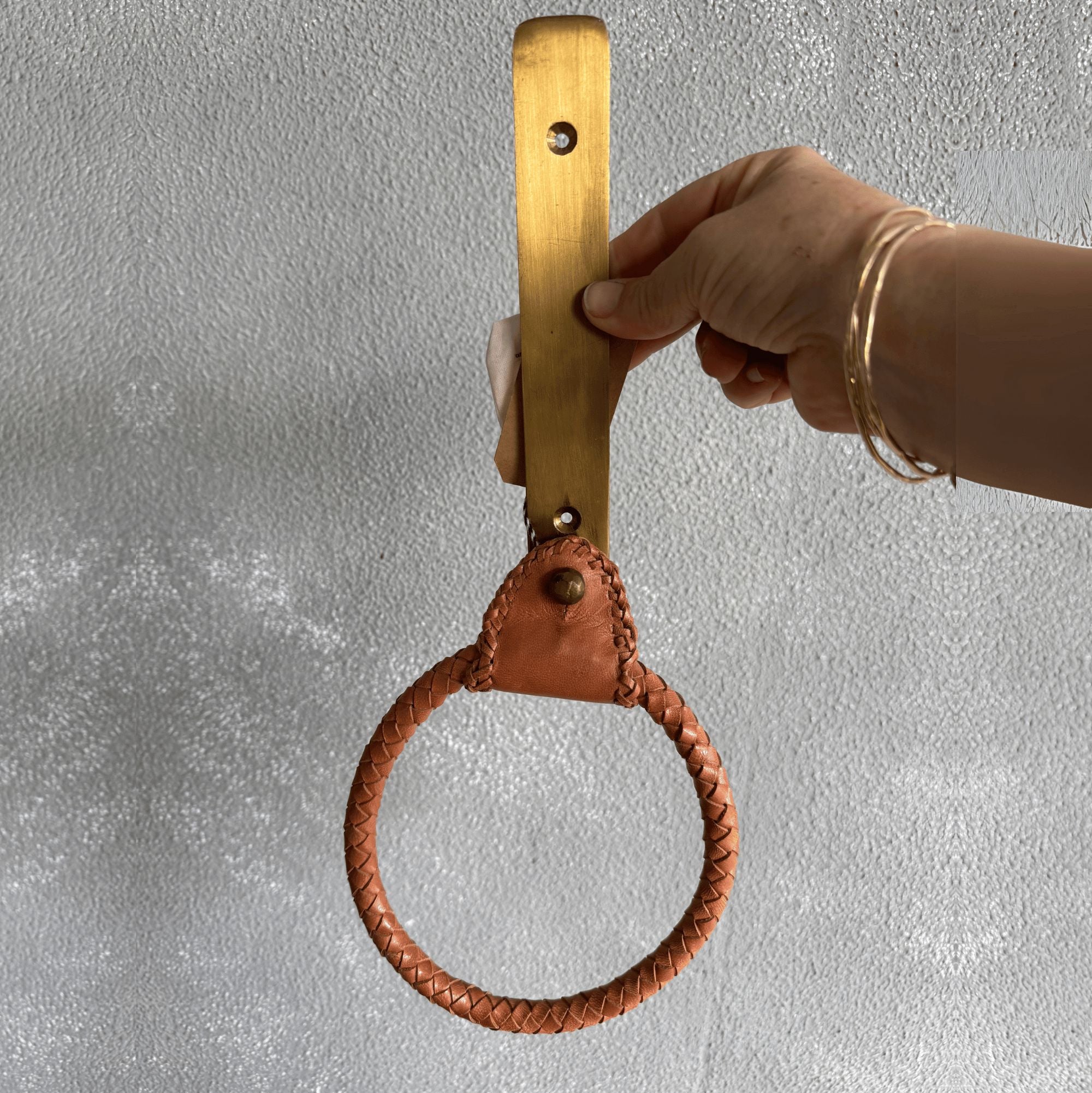 Bullo Brass & Leather Towel Holder Homewares Beachwood Designs