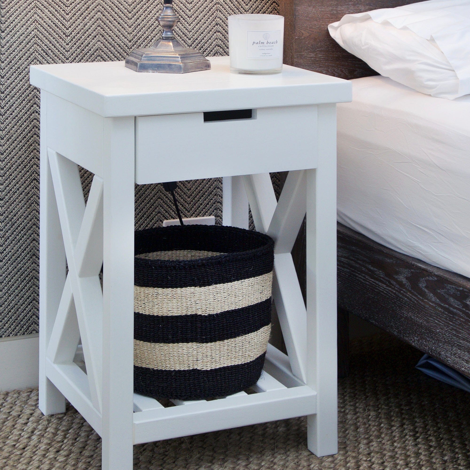 Caribbean Bedside L450mm - 1 Drawer Bedroom Furniture Beachwood Designs White