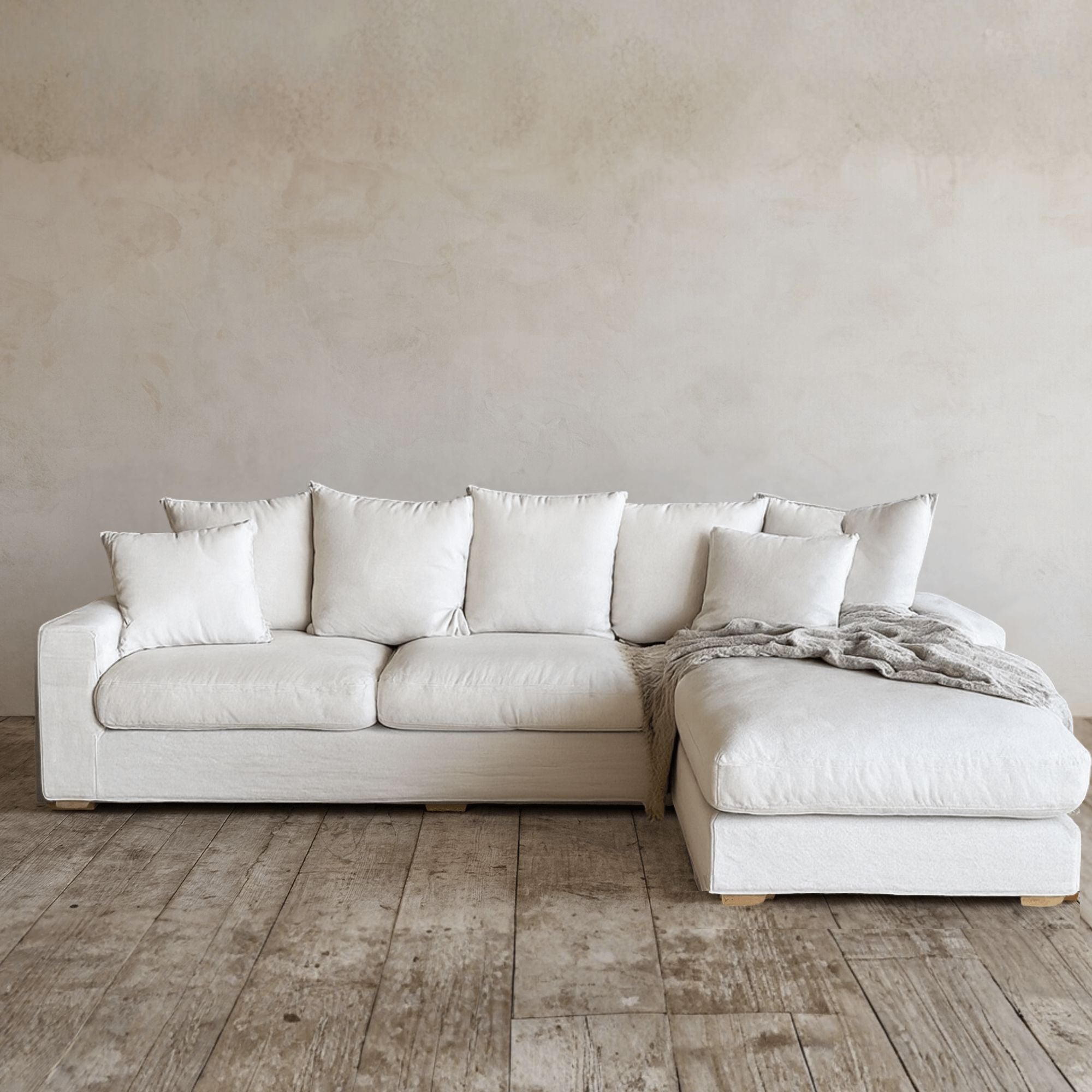 Clareville Sofa with Chaise Living Furniture Beachwood Designs Salt & Pepper Linen Cotton