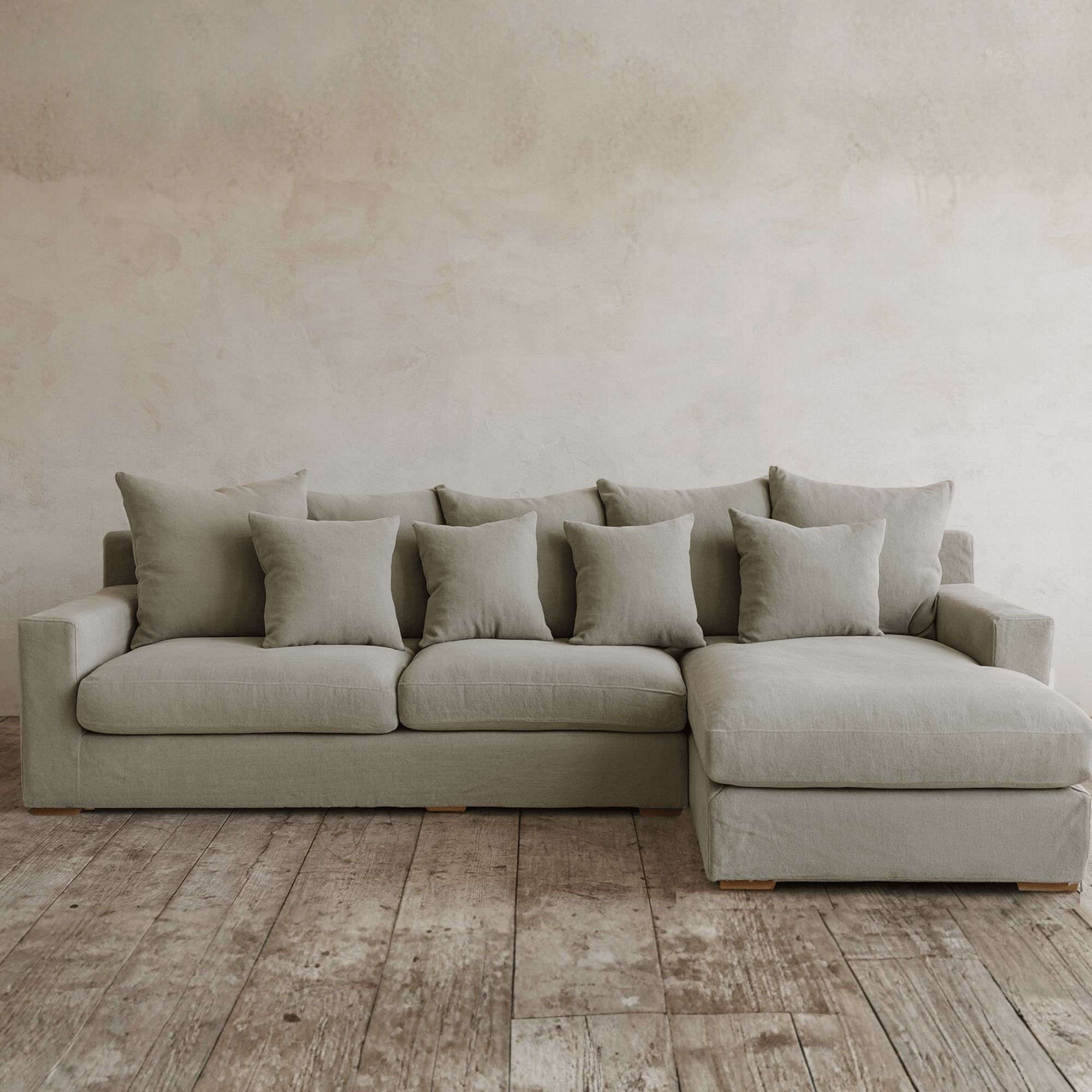 Clareville Sofa with Chaise Living Furniture Beachwood Designs Shale Linen