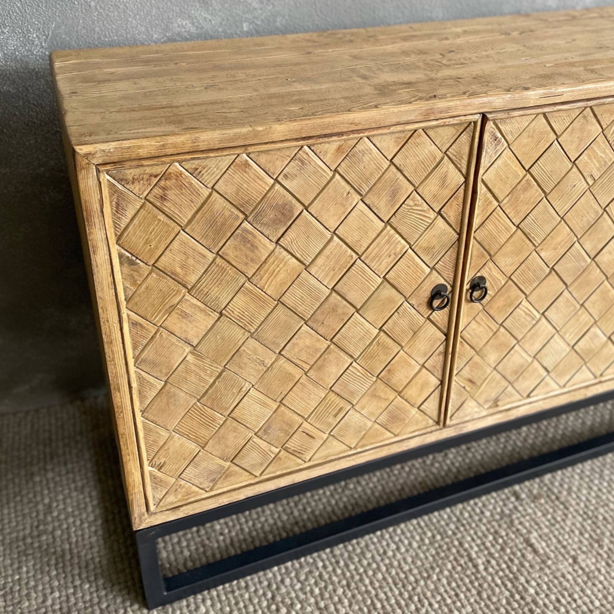 Criss Cross Elm Sideboard & Metal Base L2200mm Living Furniture Beachwood Designs