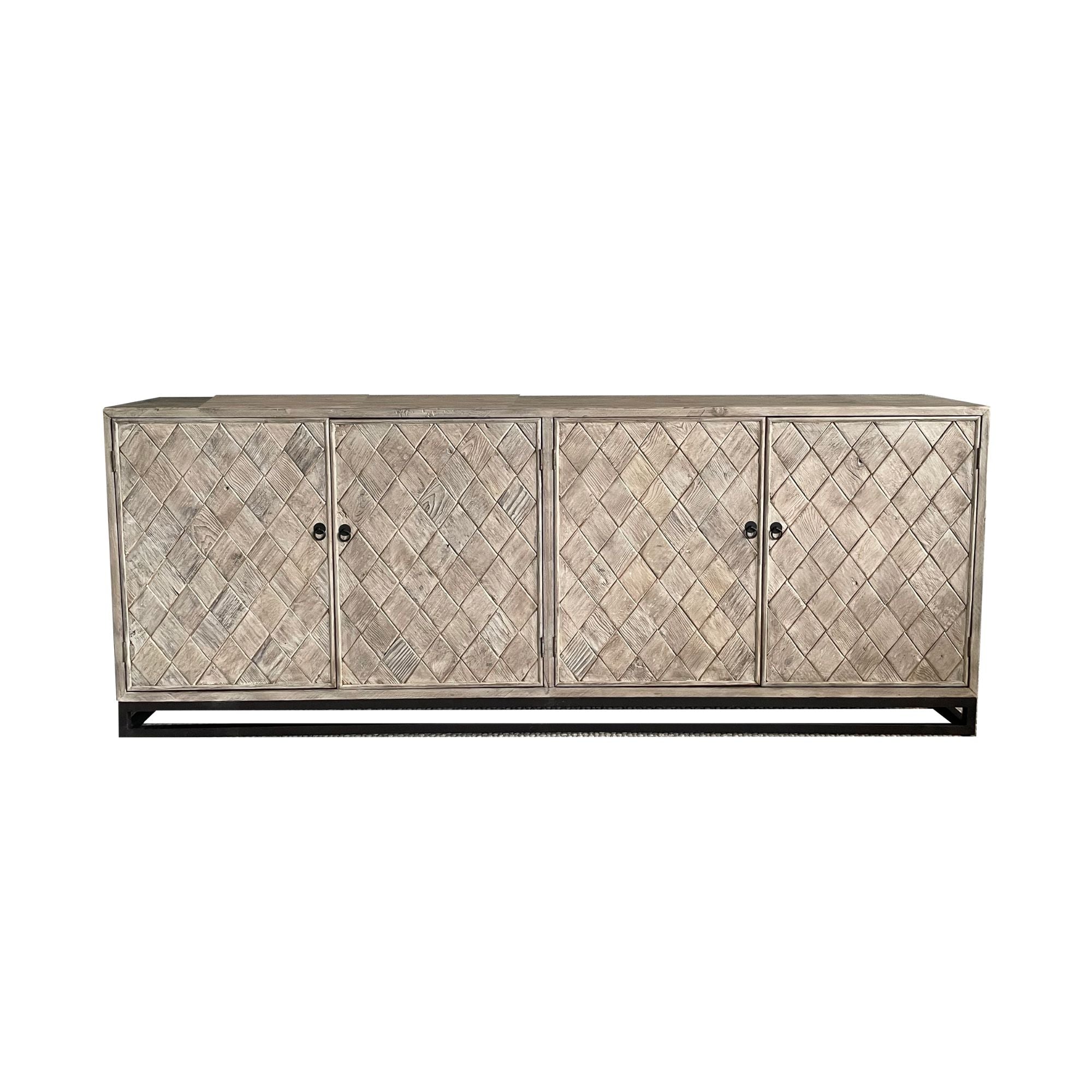 Criss Cross Elm Sideboard & Metal Base L2200mm Living Furniture Beachwood Designs Vintage Grey Elm