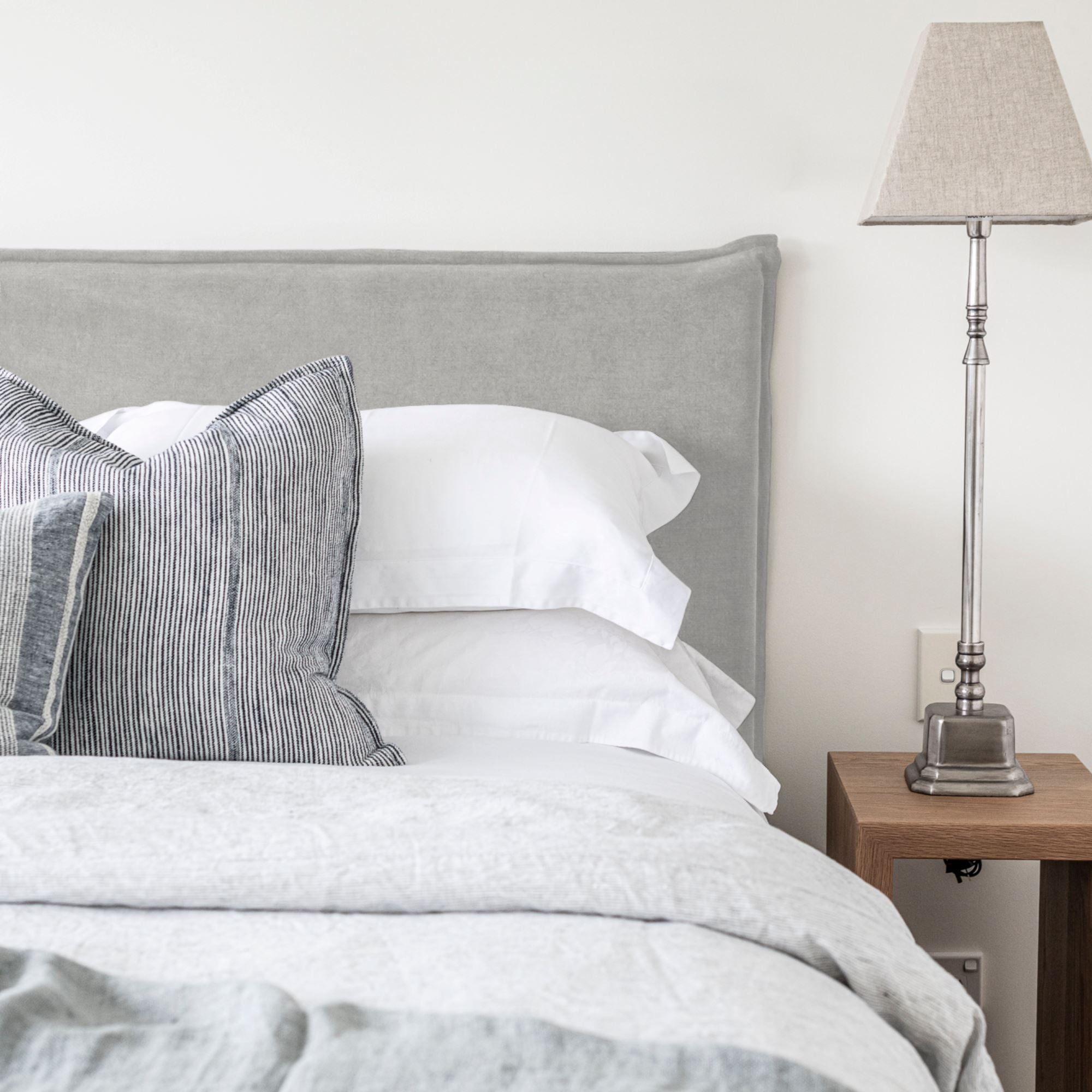 Custom Bedhead - Double Bedroom Furniture Beachwood Designs Loose Cover Mokum - 100% Linen Eternal Silver Birch