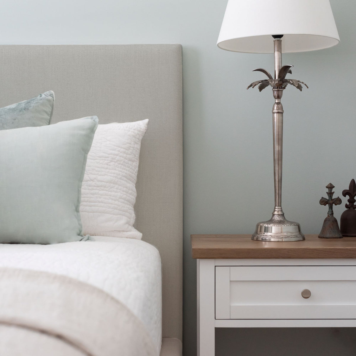 Custom Bedhead - Double Bedroom Furniture Beachwood Designs Upholstered Mokum - 100% Linen Eternal Duckegg Blue