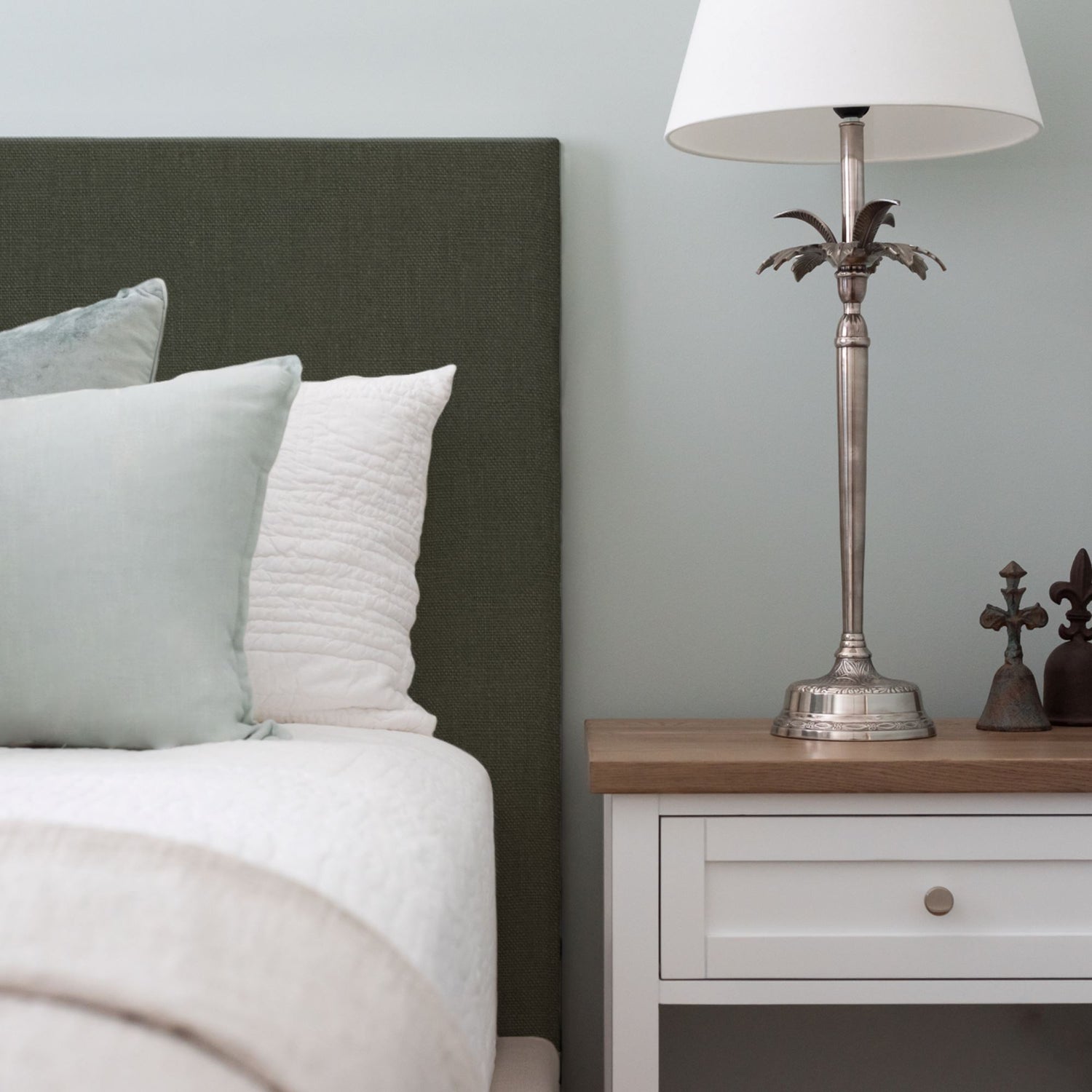 Custom Bedhead - Double Bedroom Furniture Beachwood Designs Upholstered Mokum - 100% Linen Eternal Forest