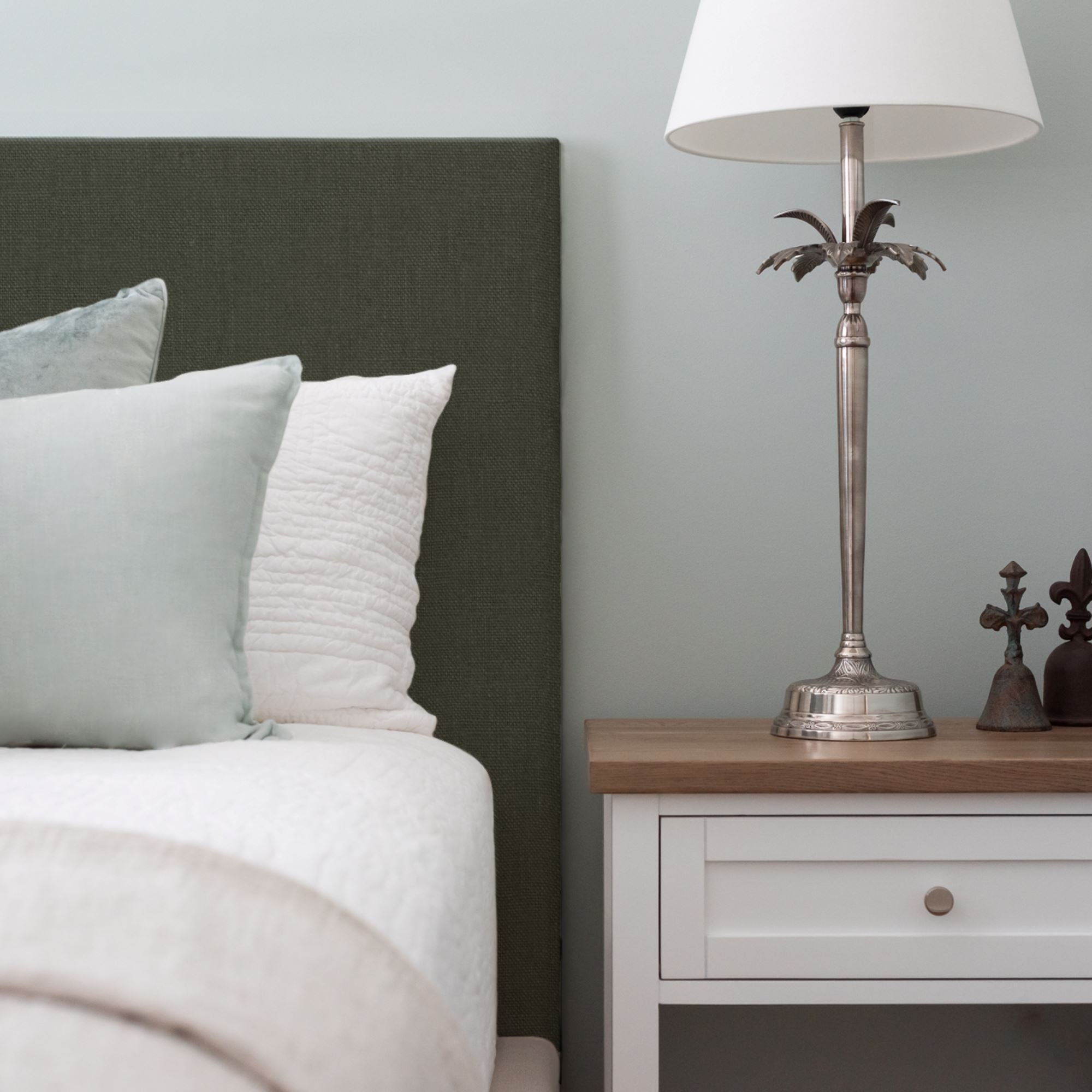 Custom Bedhead - Double Bedroom Furniture Beachwood Designs Upholstered Mokum - 100% Linen Eternal Forest