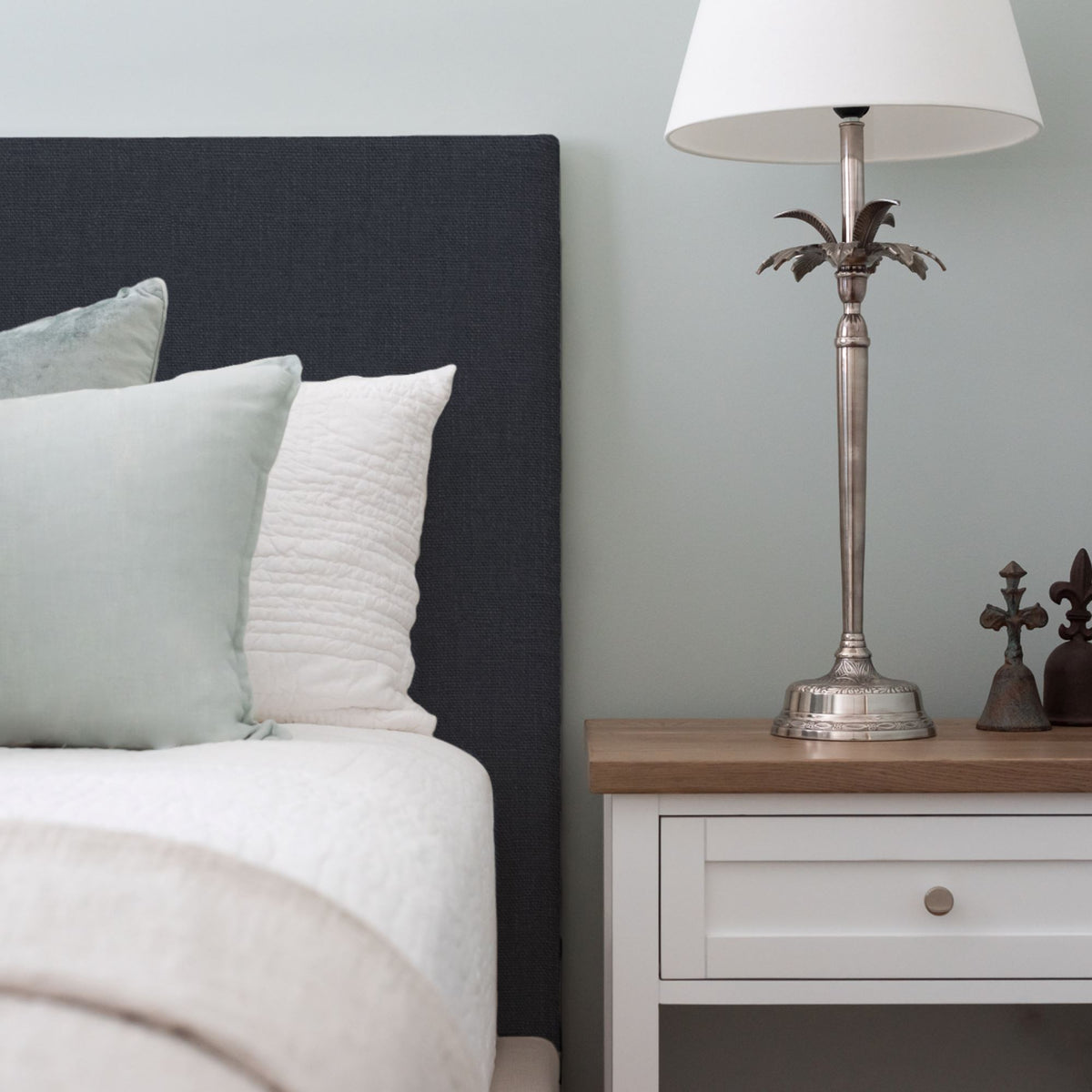 Custom Bedhead - Double Bedroom Furniture Beachwood Designs Upholstered Mokum - 100% Linen Eternal Midnight