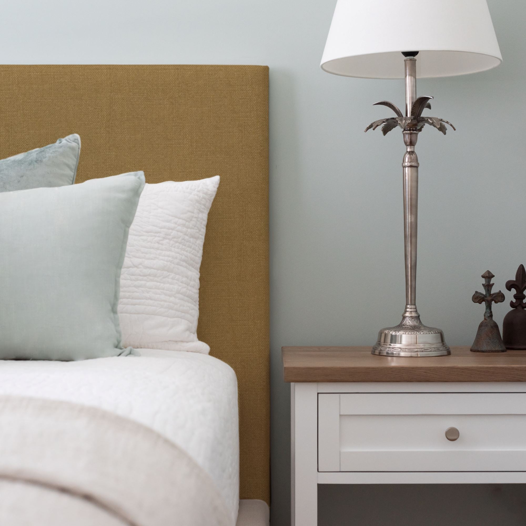 Custom Bedhead - Double Bedroom Furniture Beachwood Designs Upholstered Mokum - 100% Linen Eternal Tumeric