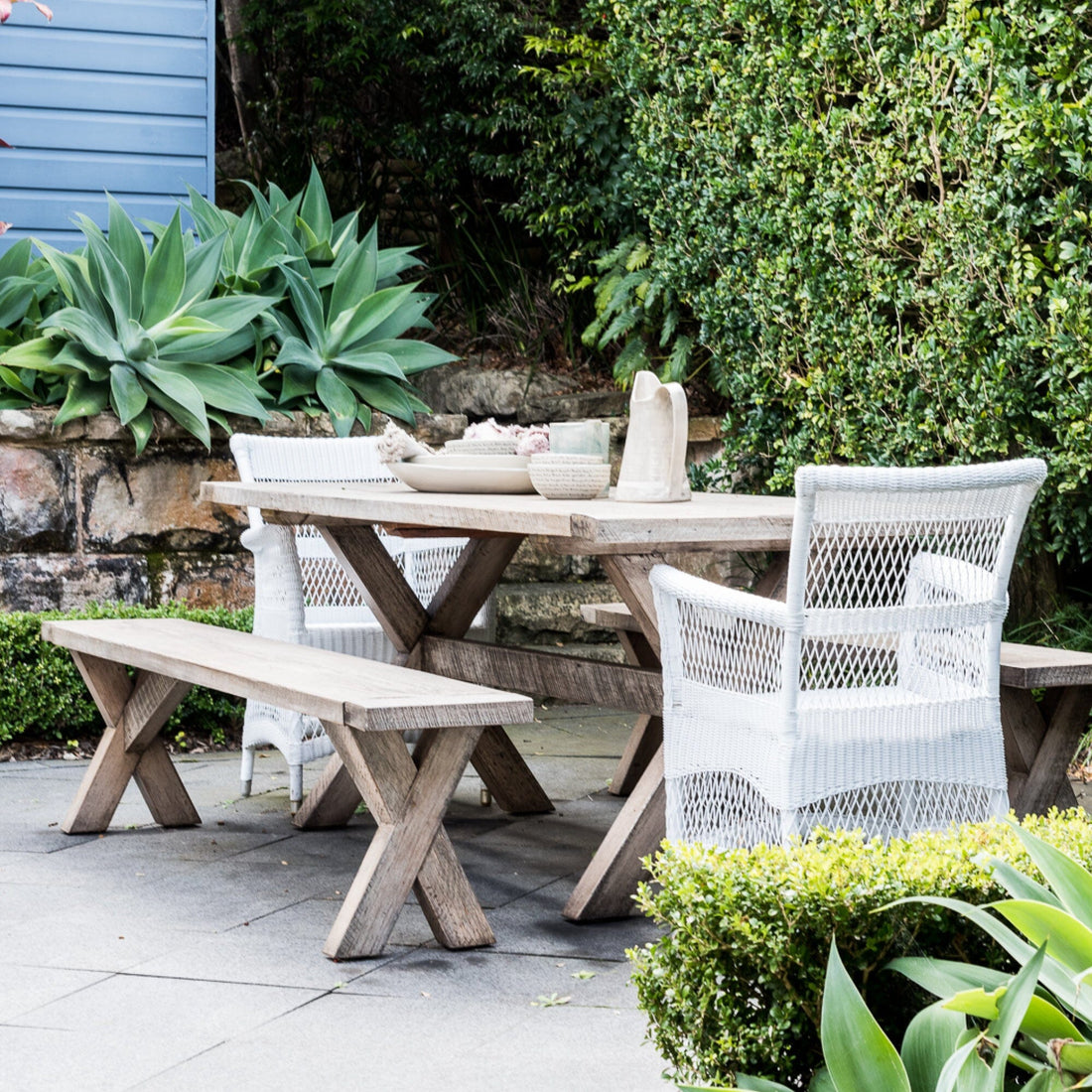 Custom Outdoor X-Base Dining Table Outdoor Furniture Beachwood Designs 