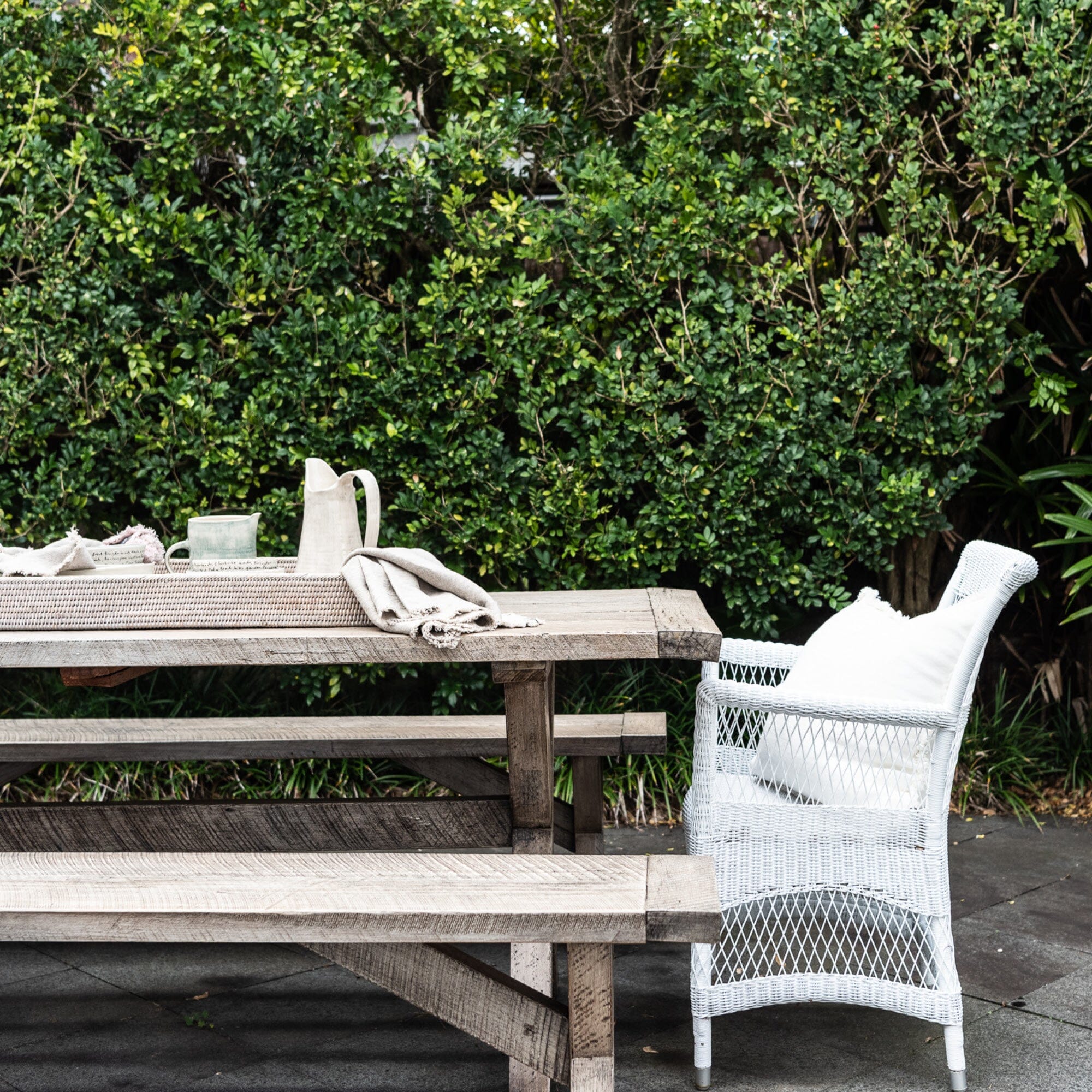 Custom Outdoor X-Base Dining Table Outdoor Furniture Beachwood Designs Outdoor Hardwood - Greywash (HW-OD-1)