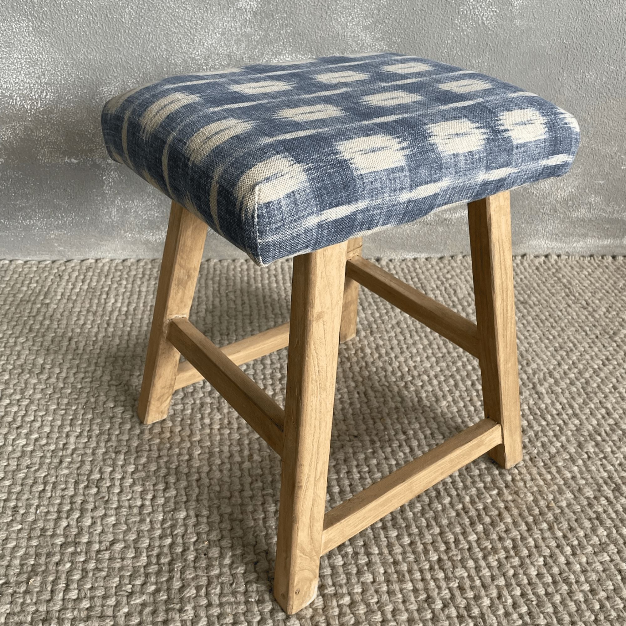 Custom Upholstered Elm Stool Dining Furniture Beachwood Designs Rectangular Stool Indigo Check