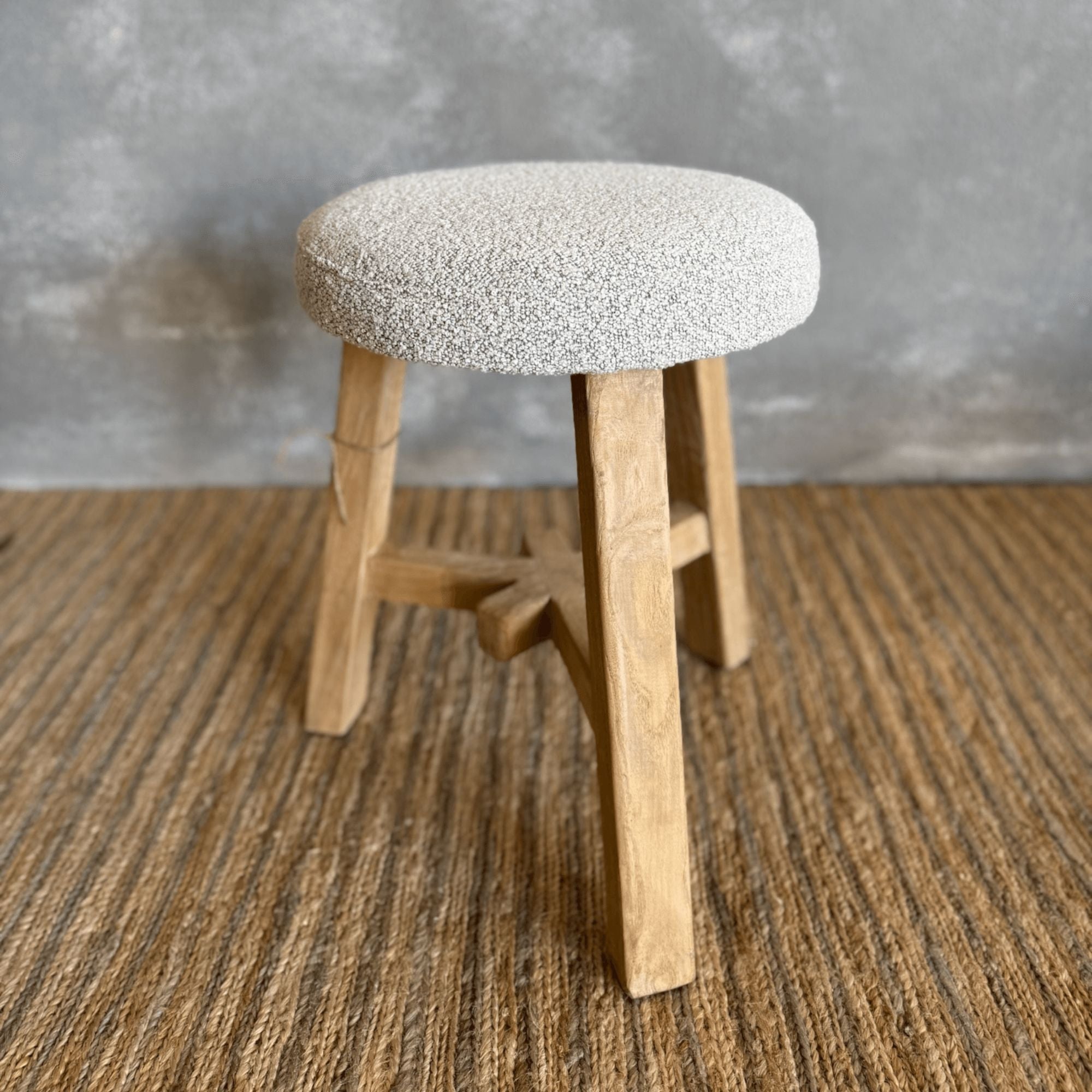 Custom Upholstered Elm Stool Dining Furniture Beachwood Designs Round Stool Indigo Check