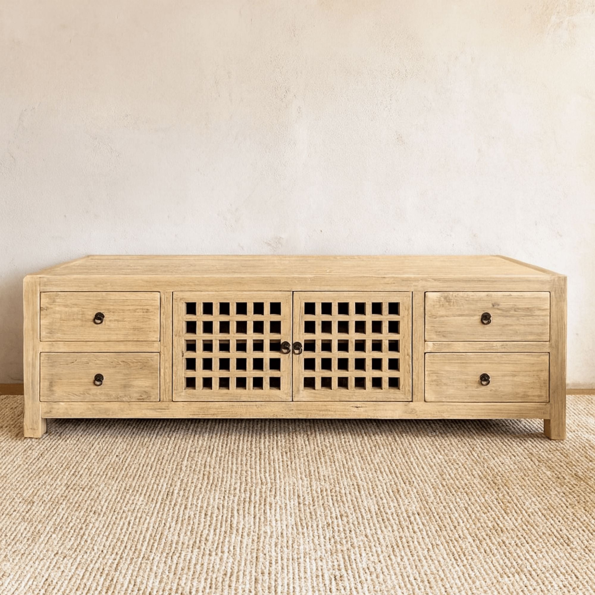 Elm Media Unit L1800mm - Lattice Doors Living Furniture Beachwood Designs Natural Elm