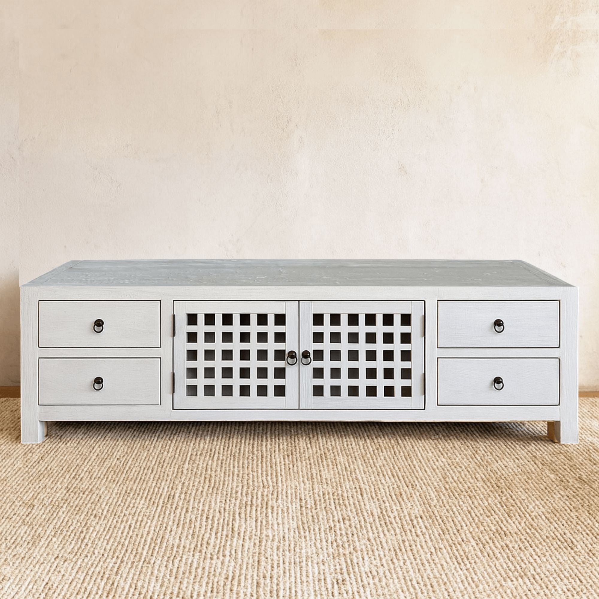 Elm Media Unit L1800mm - Lattice Doors Living Furniture Beachwood Designs White