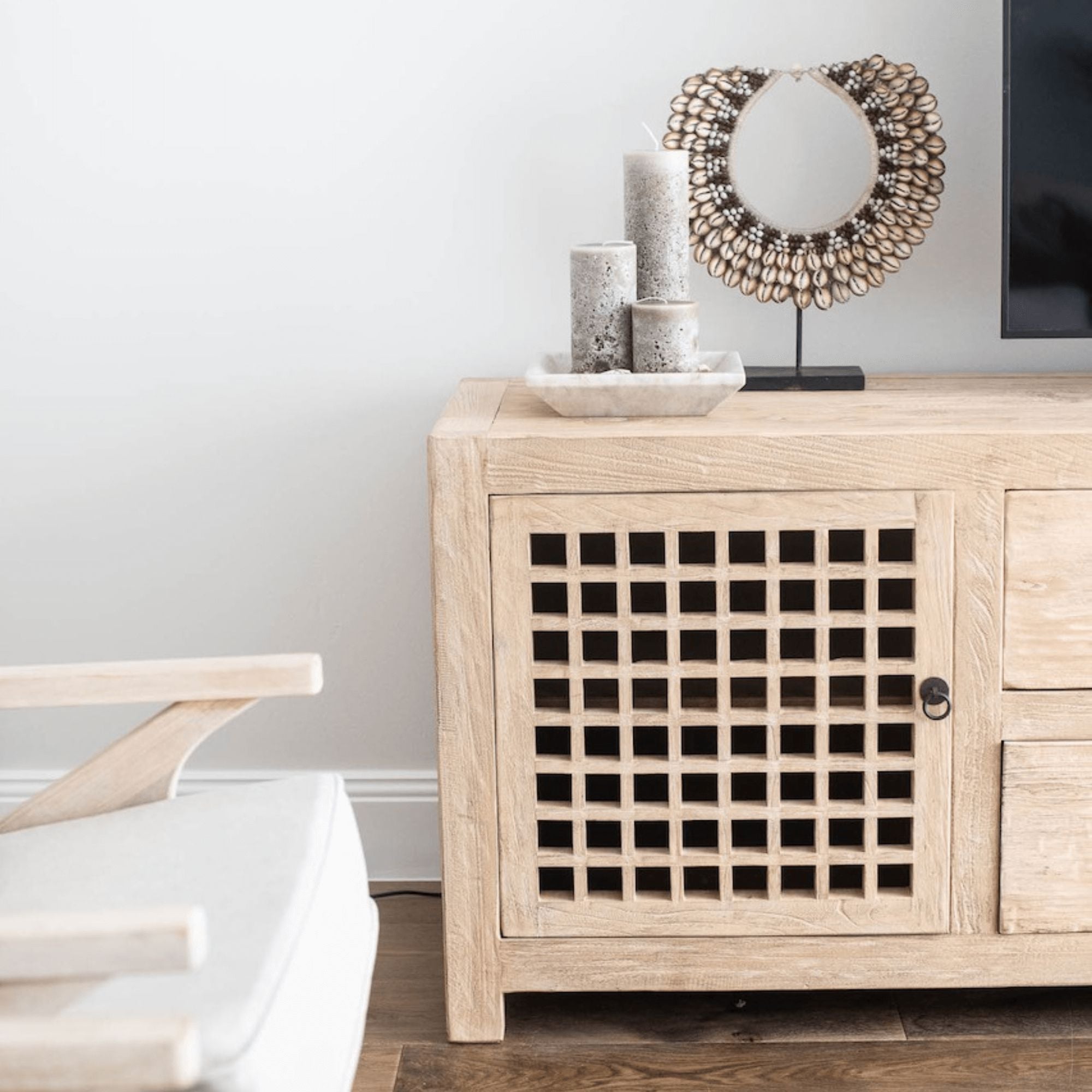 Elm Media Unit L2500mm - Lattice Doors Living Furniture Beachwood Designs
