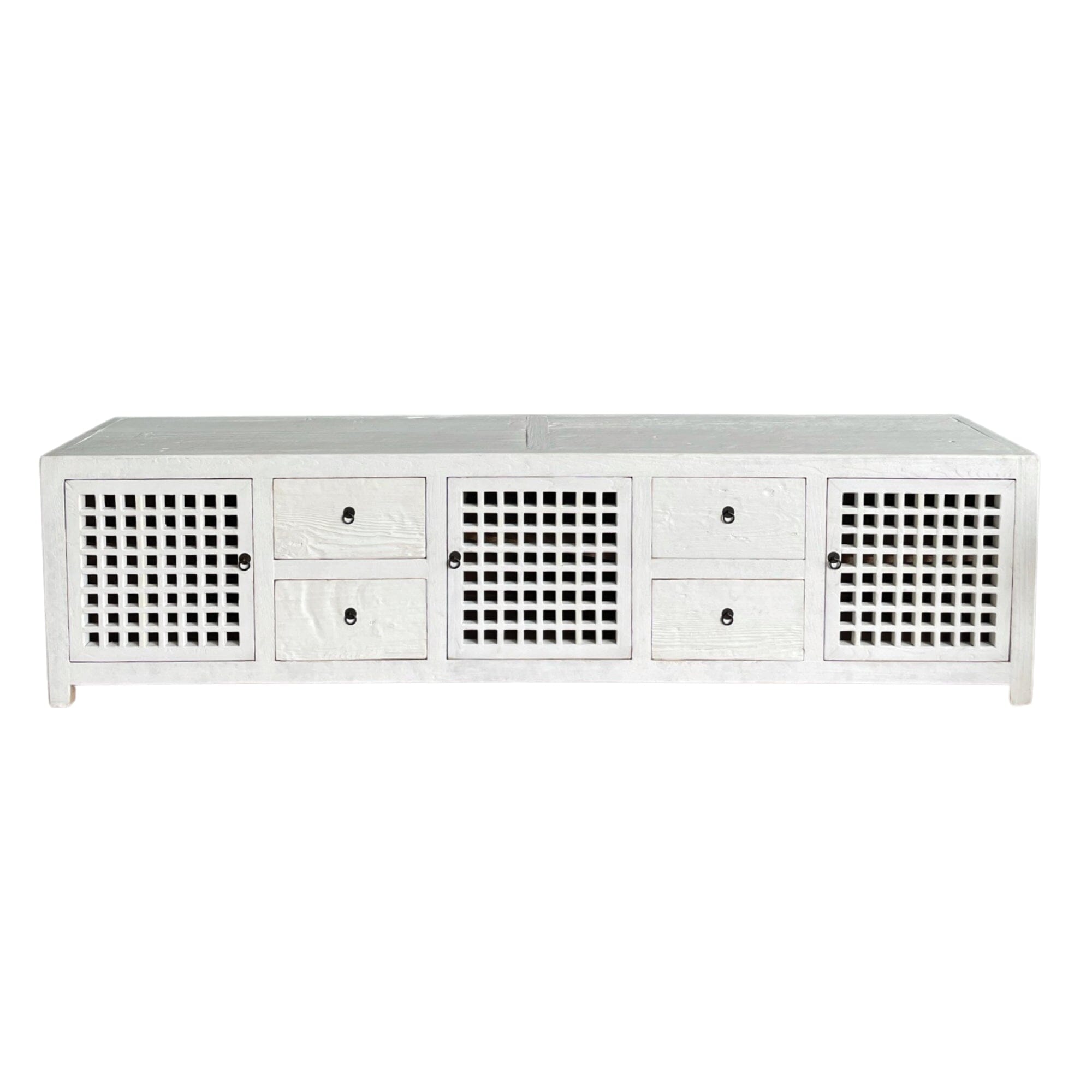 Elm Media Unit L2500mm - Lattice Doors Living Furniture Beachwood Designs White