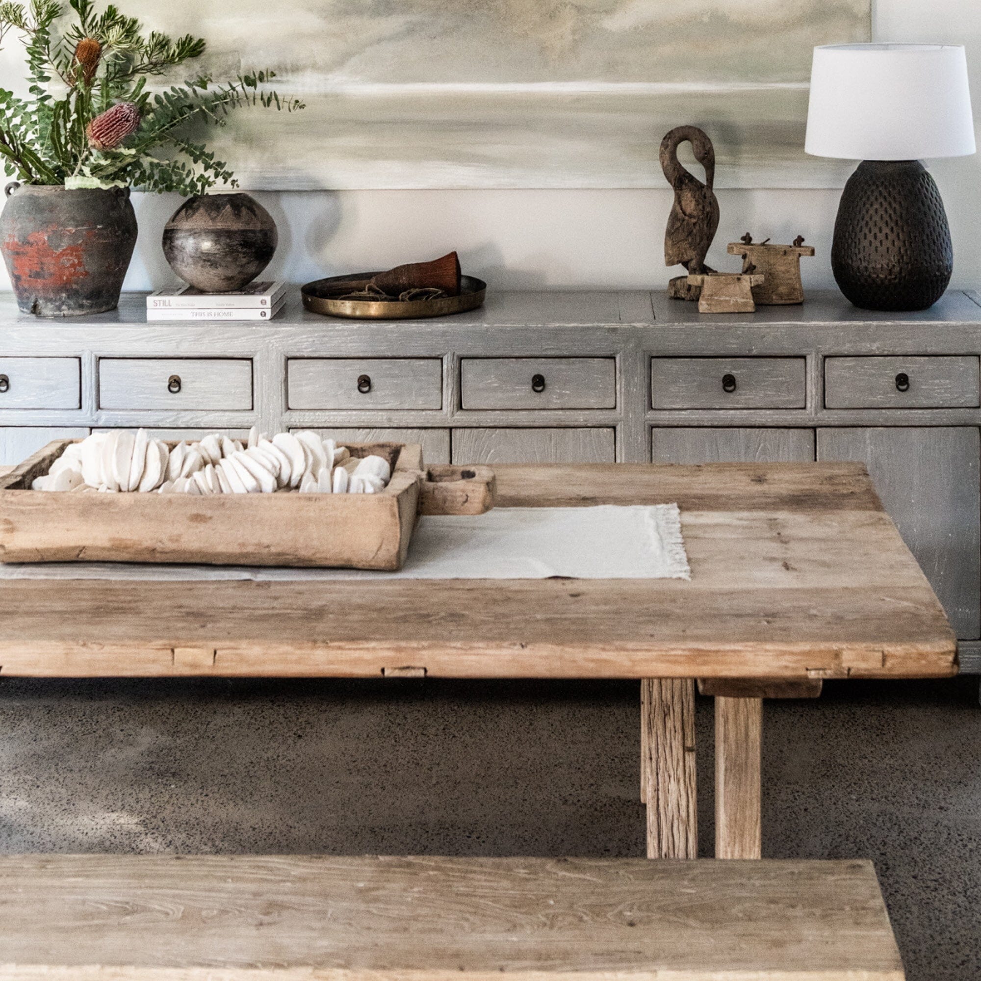 Elm Pedestal Dining Table L1800mm - Natural Dining Furniture Beachwood Designs