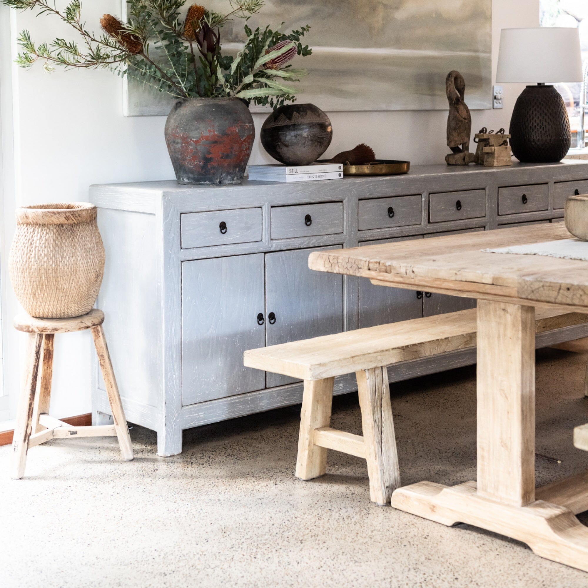 Elm Pedestal Dining Table L2000mm - Natural Dining Furniture Beachwood Designs