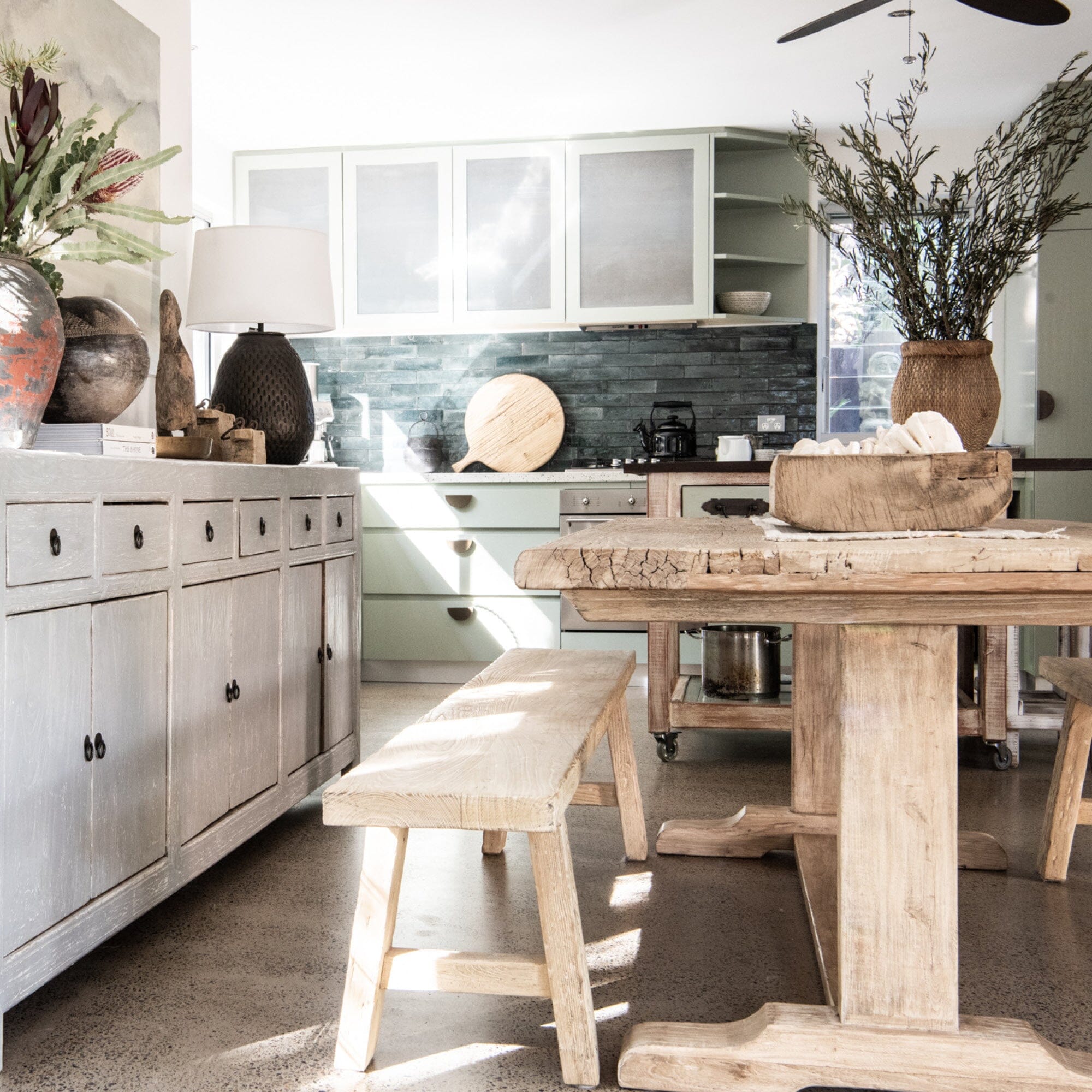 Elm Pedestal Dining Table L2400mm - Natural Dining Furniture Beachwood Designs