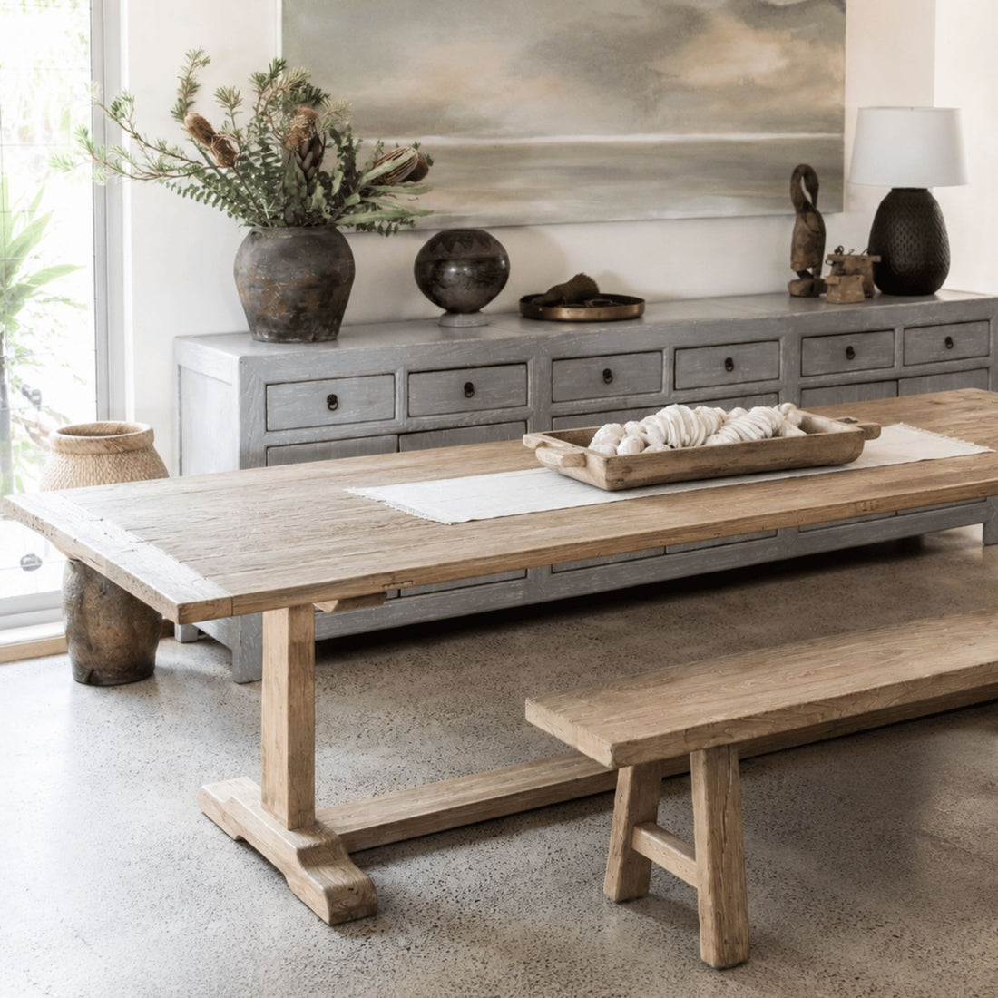 Elm Pedestal Dining Table L2400mm - Natural Dining Furniture Beachwood Designs