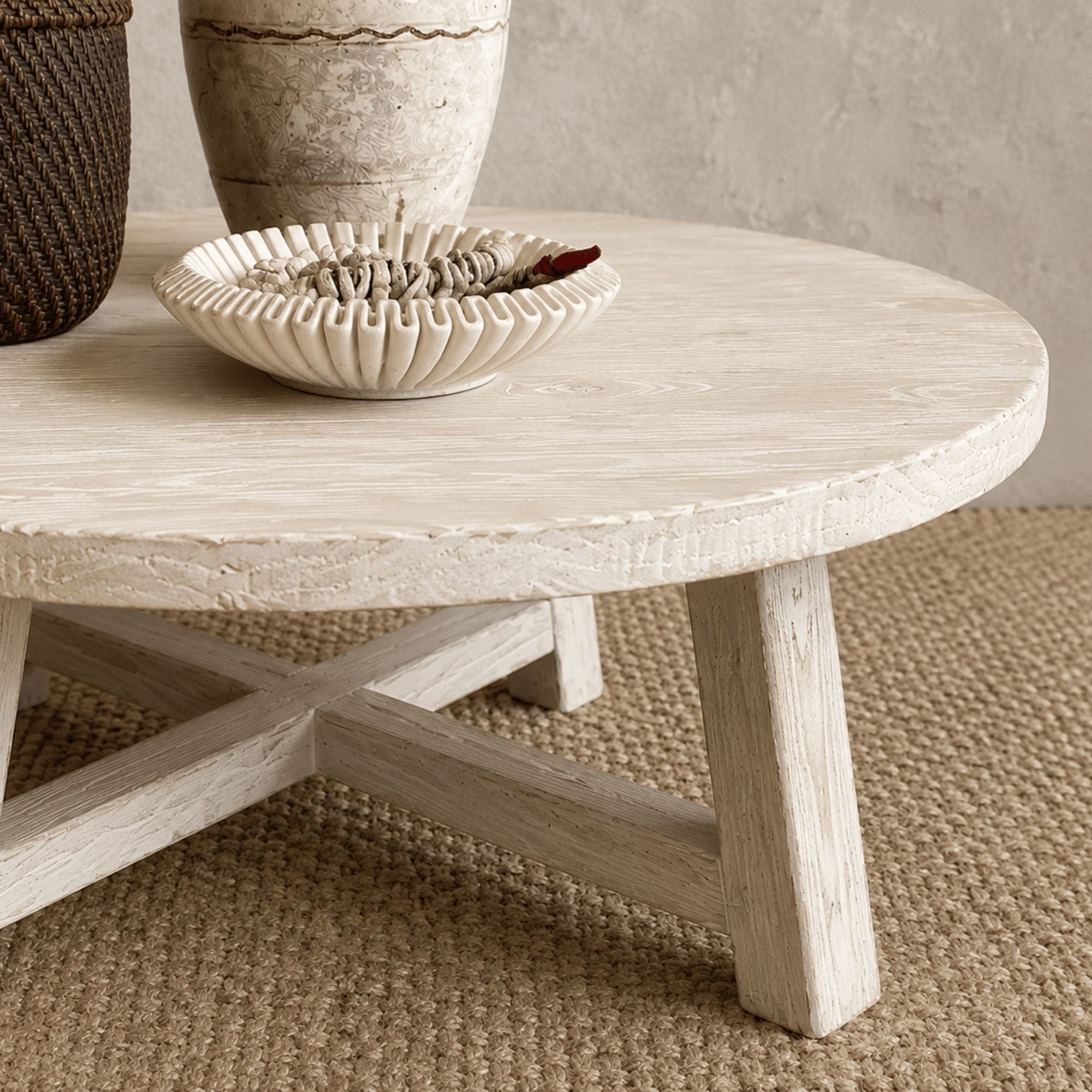 Elm Round Coffee Table - D1050mm - White Living Furniture Beachwood Designs