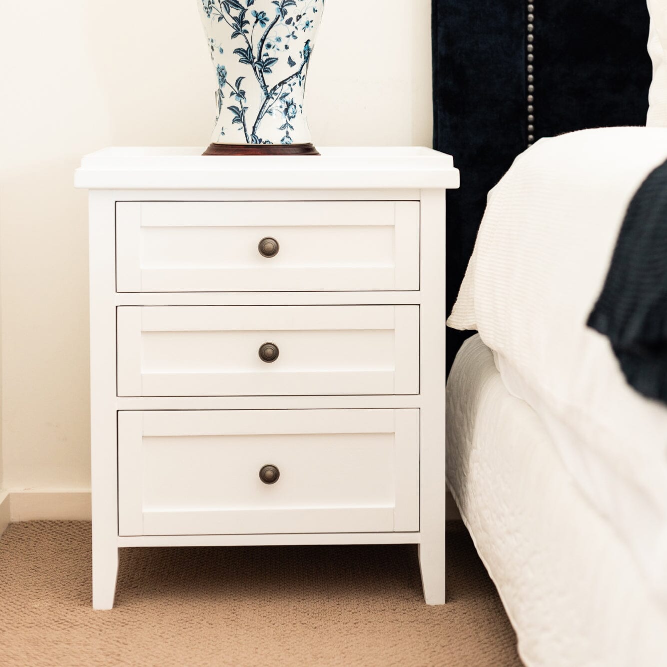 Hamptons Bedside L600mm - 3 Drawer Bedroom Furniture Beachwood Designs