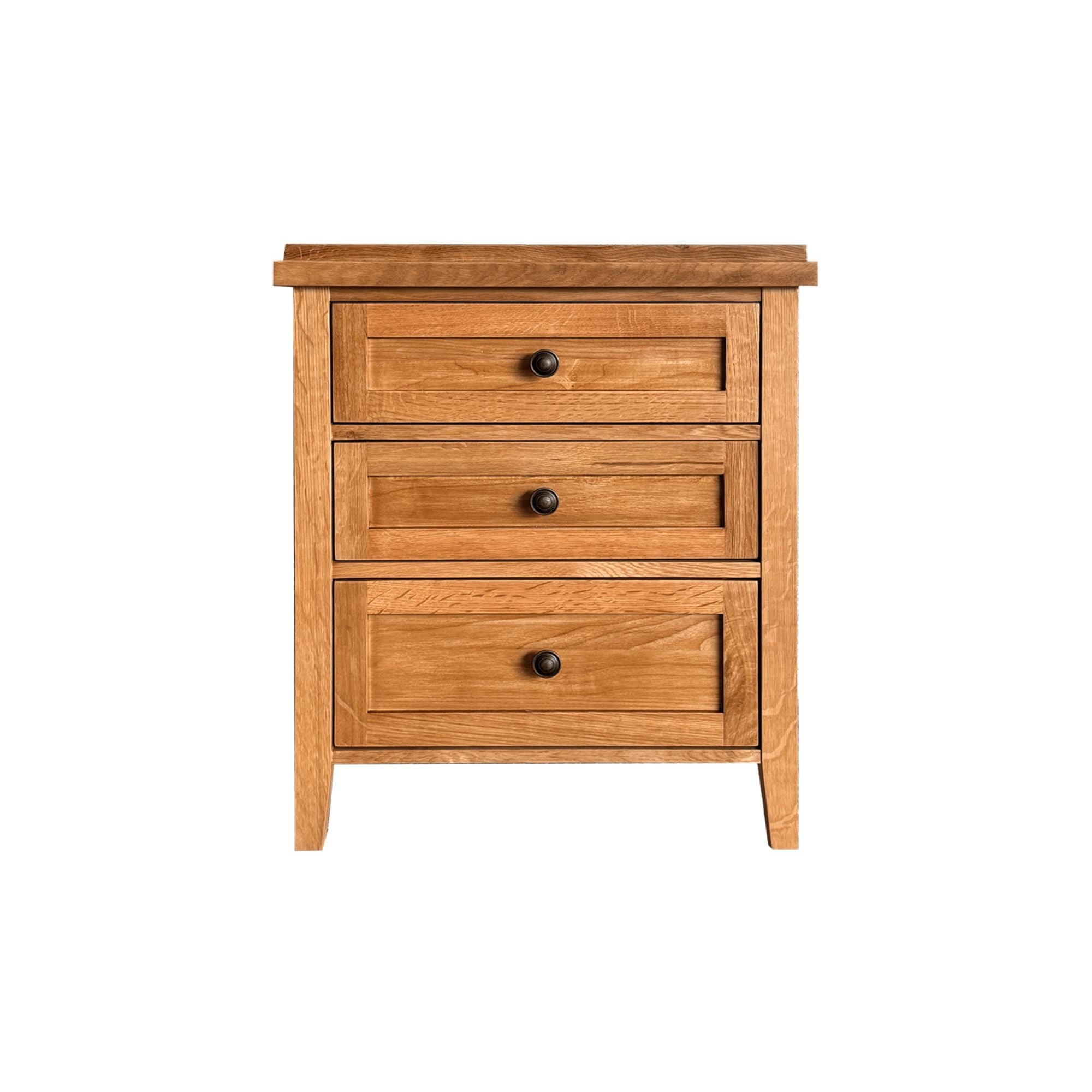 Hamptons Bedside L600mm - 3 Drawer Bedroom Furniture Beachwood Designs Natural Oak