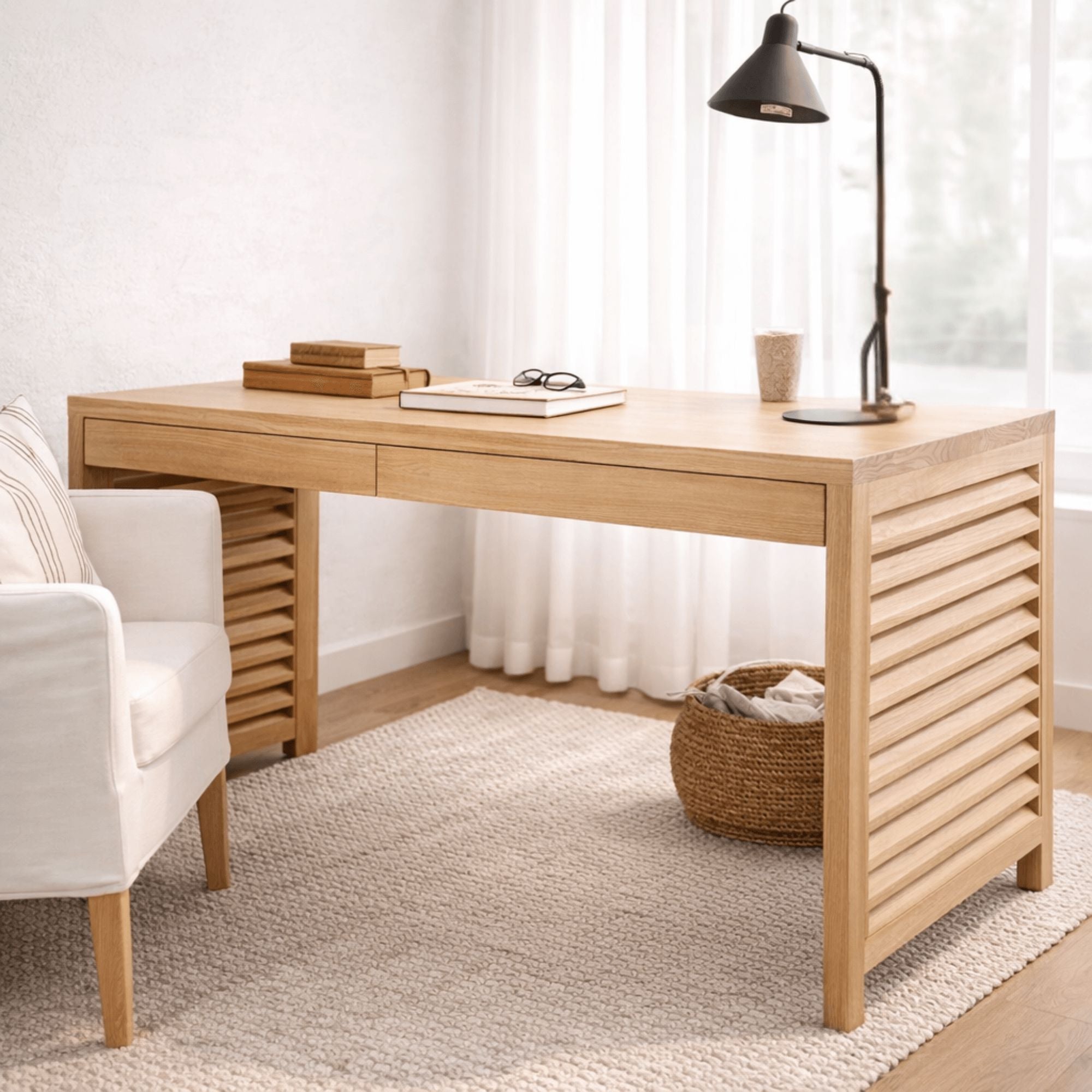 Louvred Desk L1500mm with 2 Drawers Office & Storage Furniture Beachwood Designs
