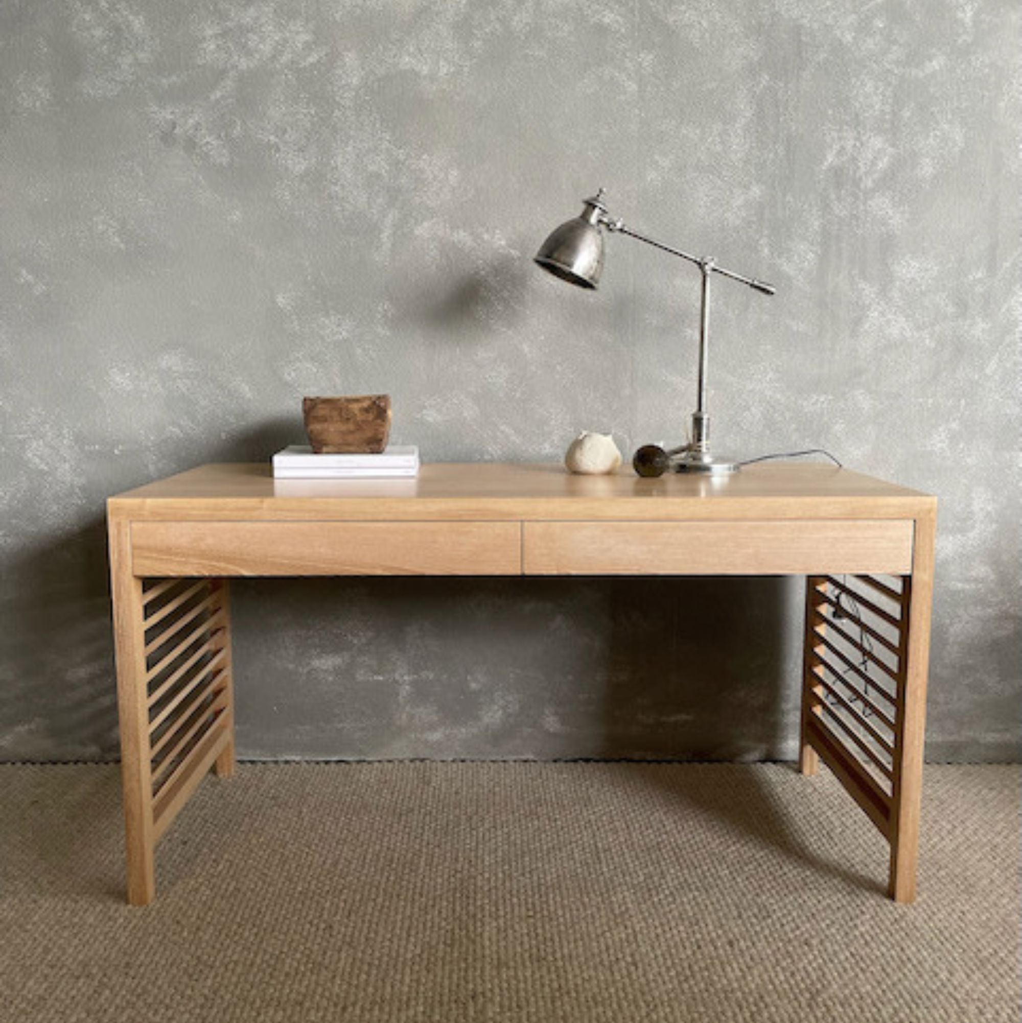 Louvred Desk L1500mm with 2 Drawers Office & Storage Furniture Beachwood Designs Limed Ash