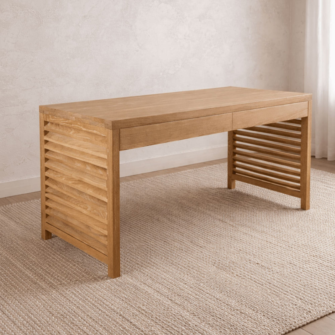 Louvred Desk L1500mm with 2 Drawers Office & Storage Furniture Beachwood Designs Limed Ash