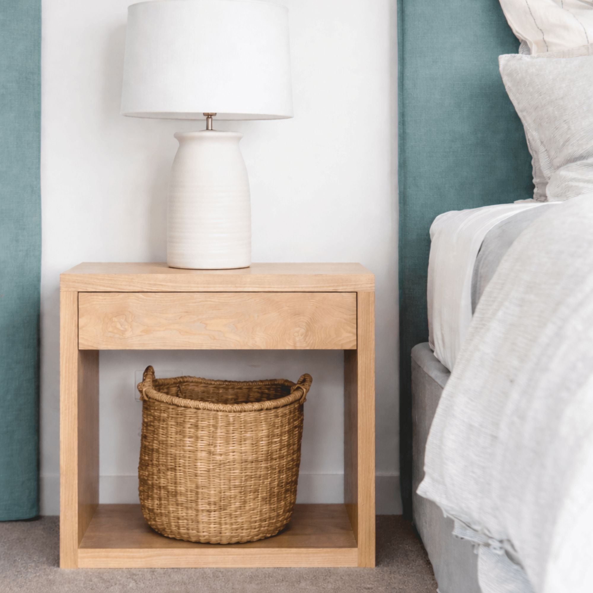 Modern Bedside L600mm - 1 Drawer Bedroom Furniture Beachwood Designs Limed Ash