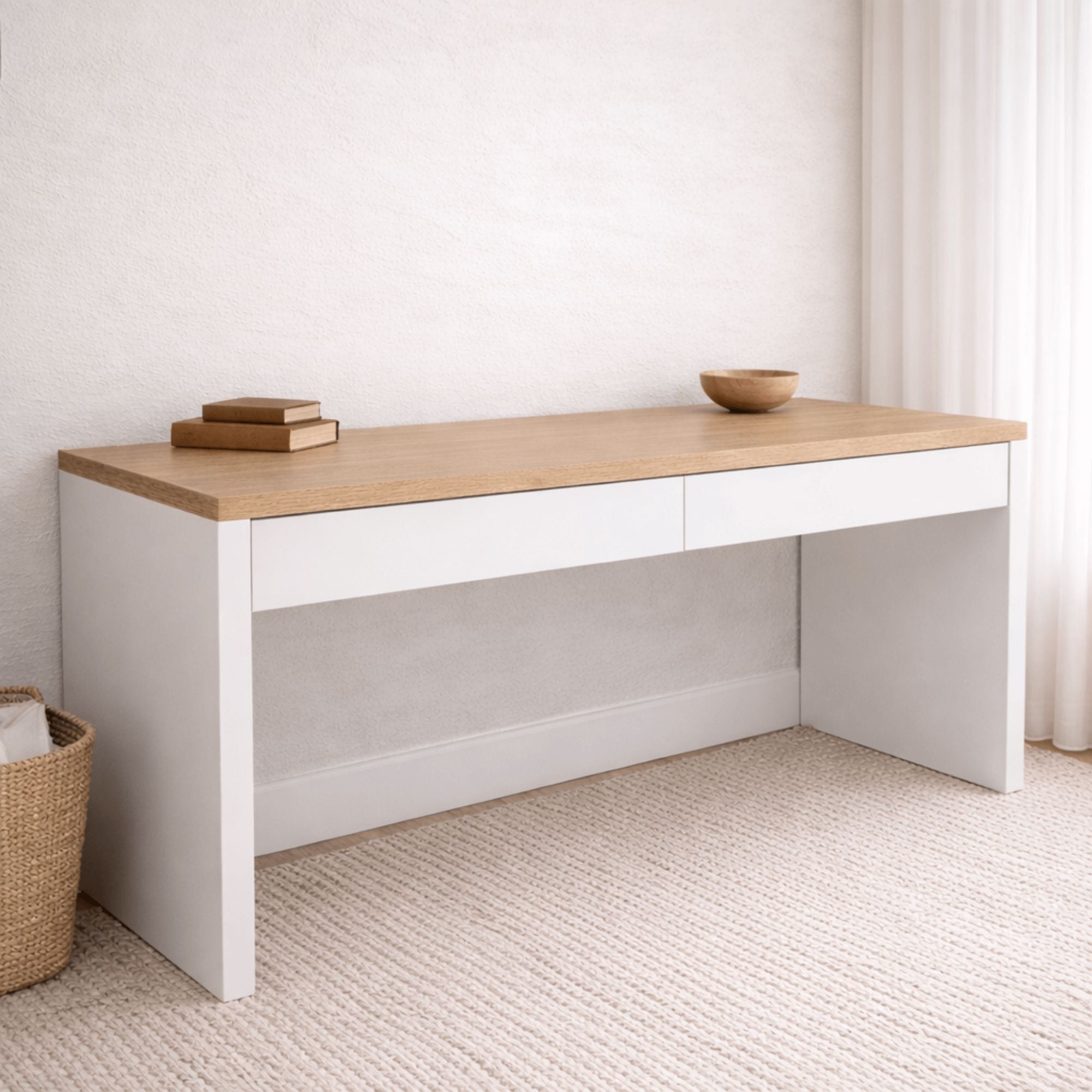 Modern Desk with 2 Drawers L1700mm Office & Storage Furniture Beachwood Designs White & Limed Ash