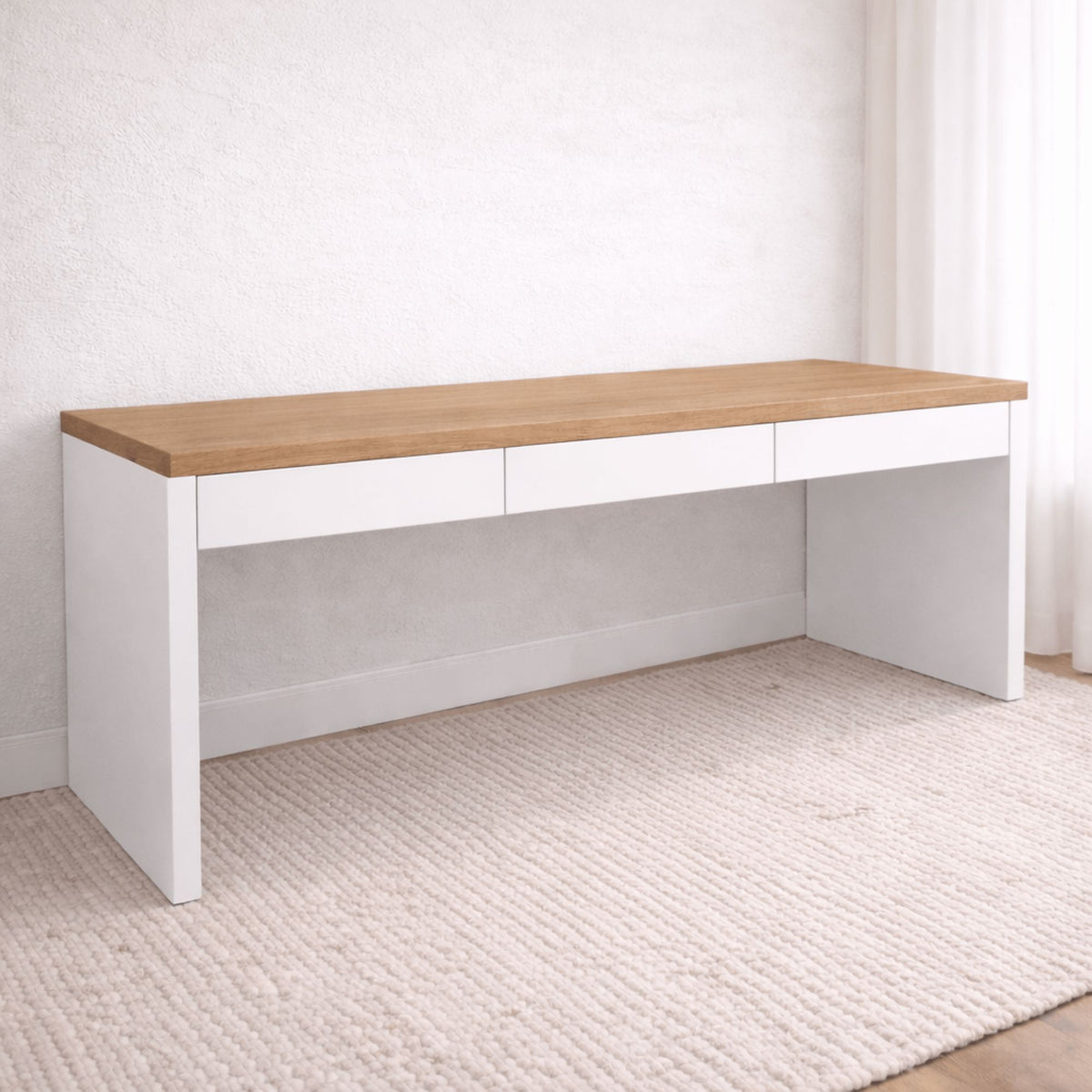 Modern Desk with 3 Drawers L2000mm Office & Storage Furniture Beachwood Designs White & Limed Ash