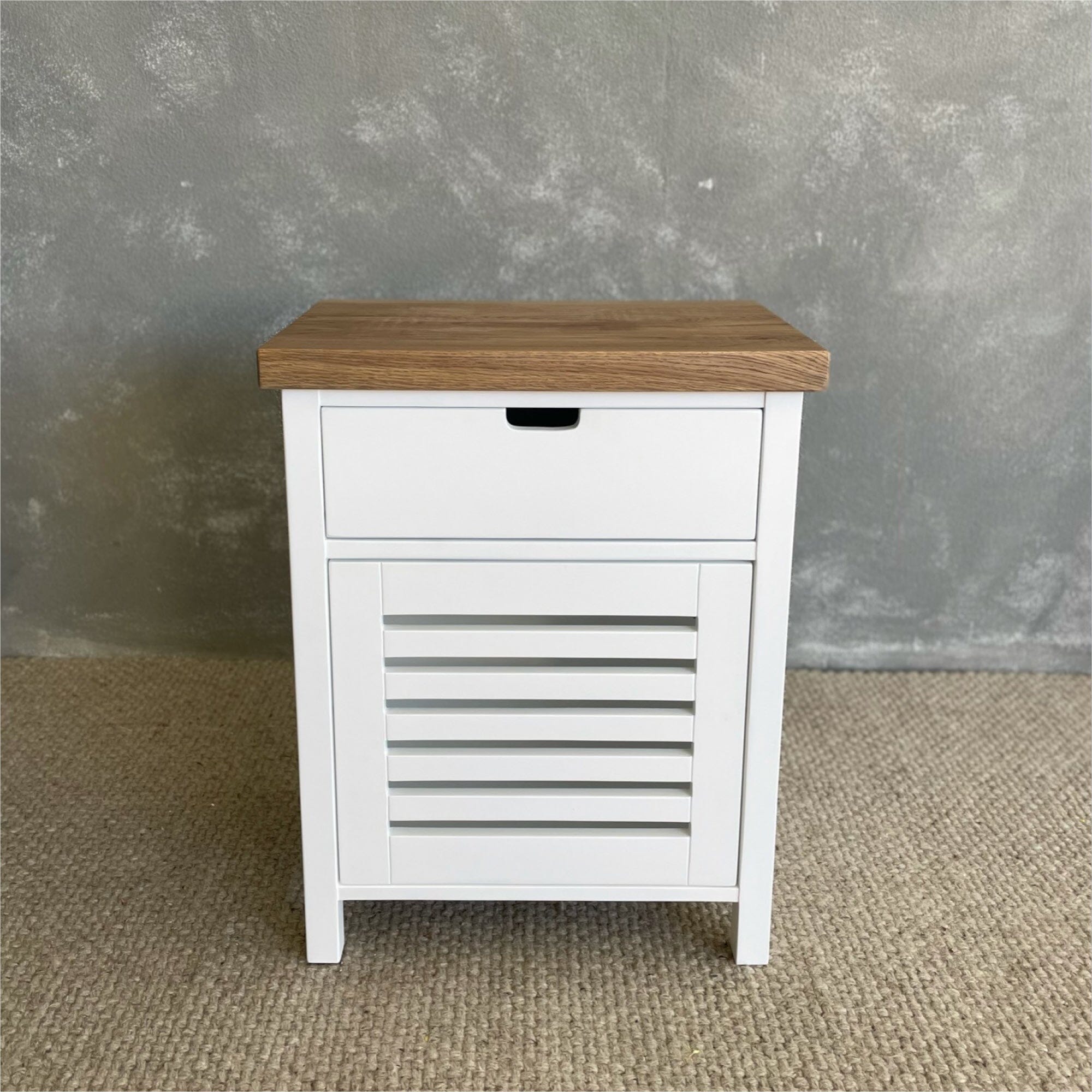Newport Bedside L600mm - 1 Drawer Bedroom Furniture Beachwood Designs White & Weathered Oak