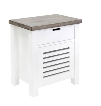 Newport Bedside L600mm - 1 Drawer - White & Grey Limed Bedroom Furniture Beachwood Designs