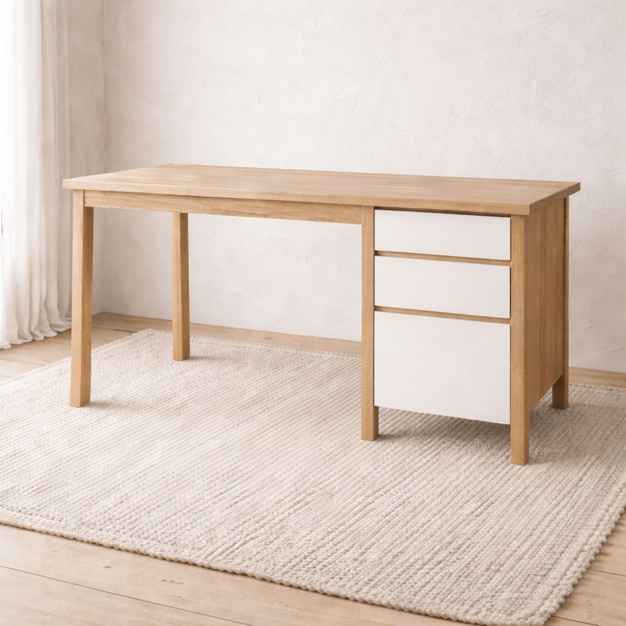 Newport Desk L1500mm with 3 Drawers Office & Storage Furniture Beachwood Designs Limed Ash Frame White Drwrs