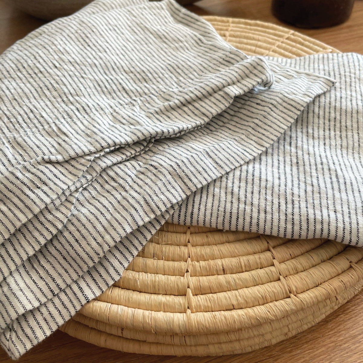 Pinstripe Linen Napkins (Set of 12) Homewares Beachwood Designs