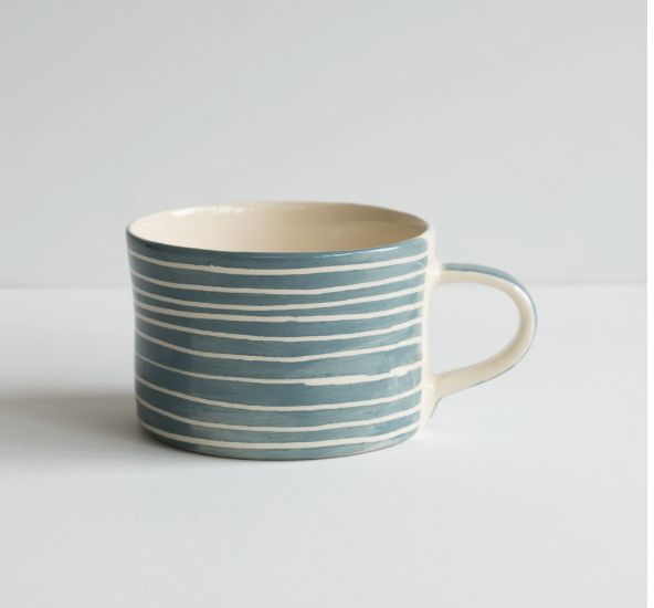Portuguese Ceramic Mug Homewares Beachwood Designs Blue Stripes