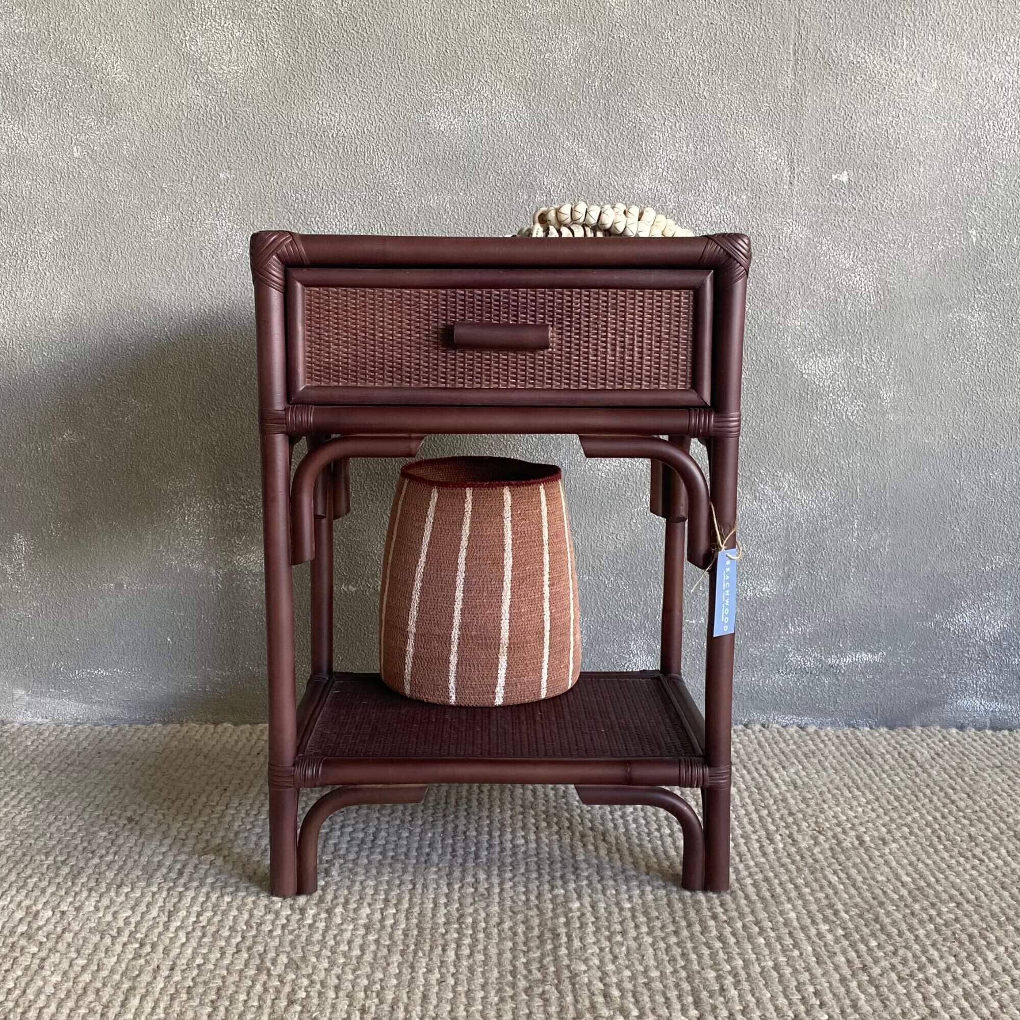Rattan Walnut Bedside L500mm - 1 Drawer Bedroom Furniture Beachwood Designs