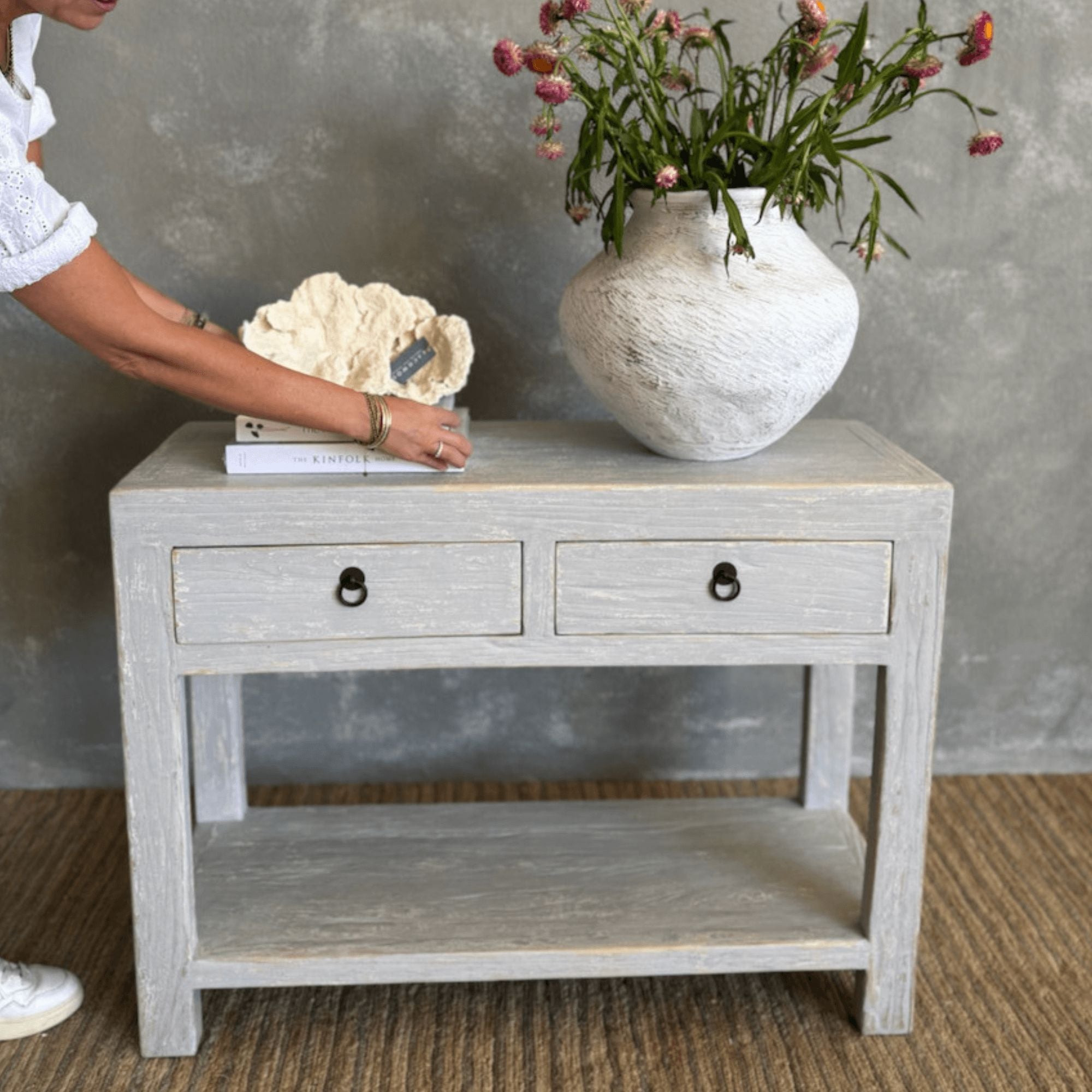 Reclaimed Elm Console L1000mm - Light Grey Living Furniture Beachwood Designs