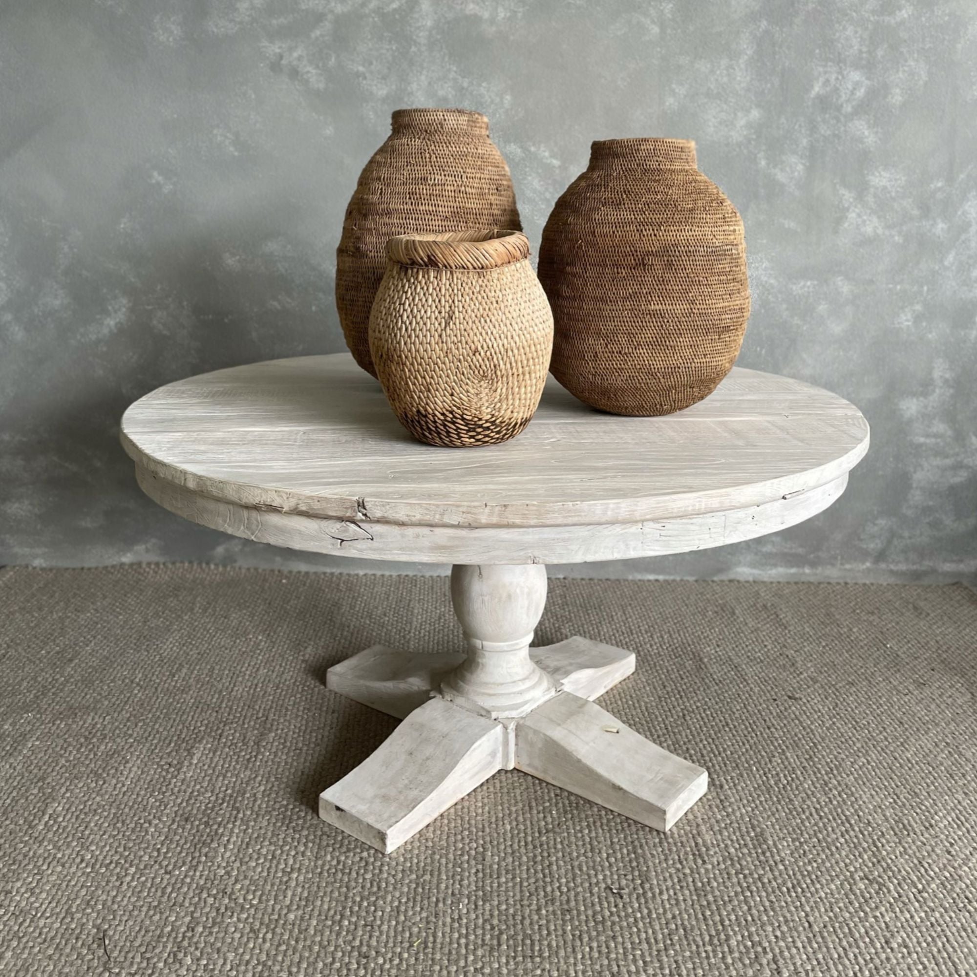 Round Elm Pedestal Dining Table D1500mm - White Dining Furniture Beachwood Designs