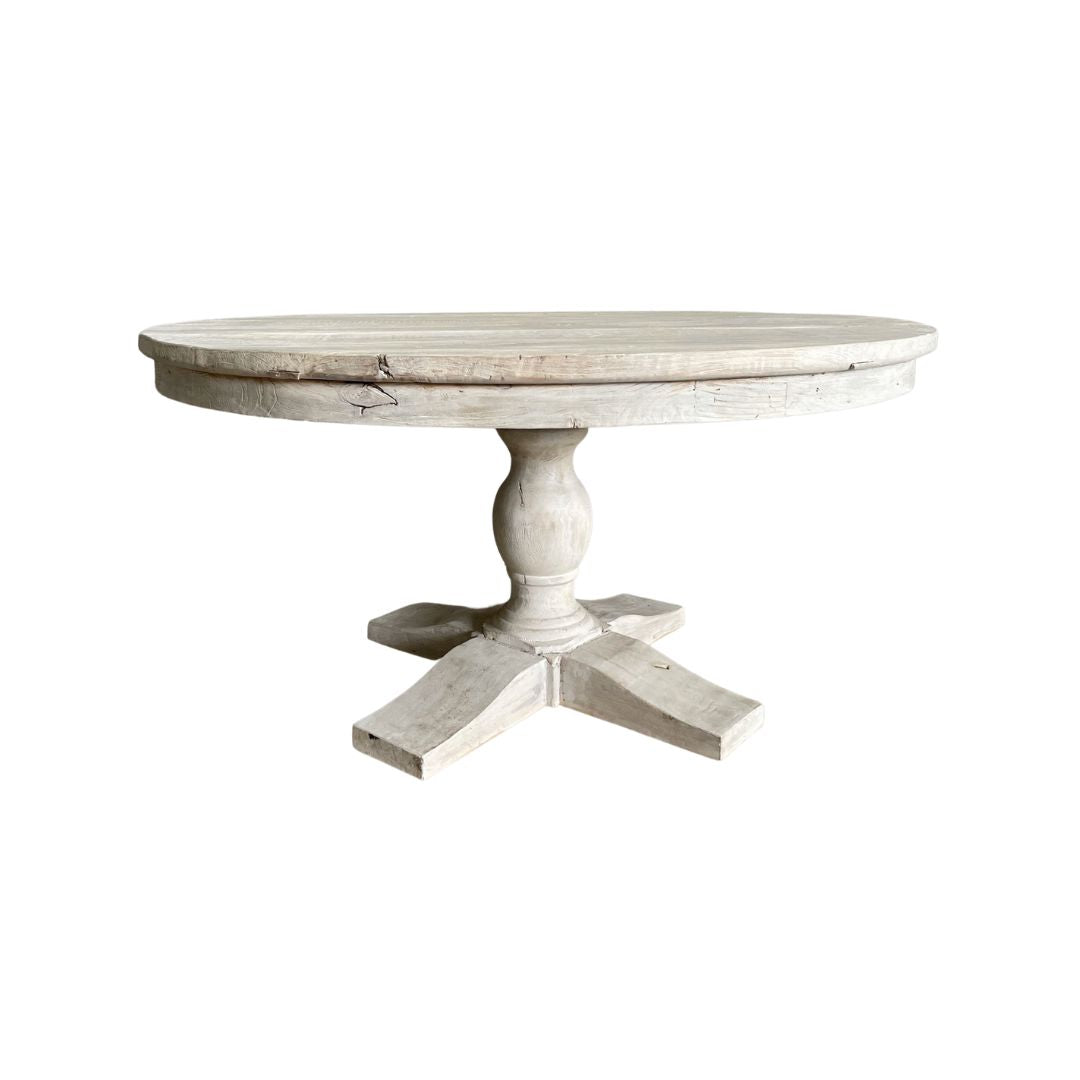 Round Elm Pedestal Dining Table D1500mm - White Dining Furniture Beachwood Designs
