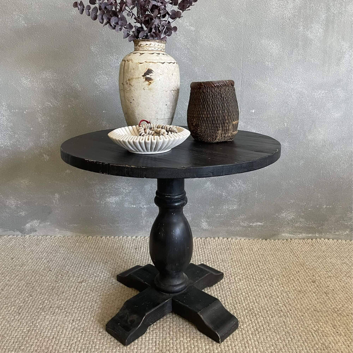 Round Elm Pedestal Dining Table D900mm - Black Dining Furniture Beachwood Designs