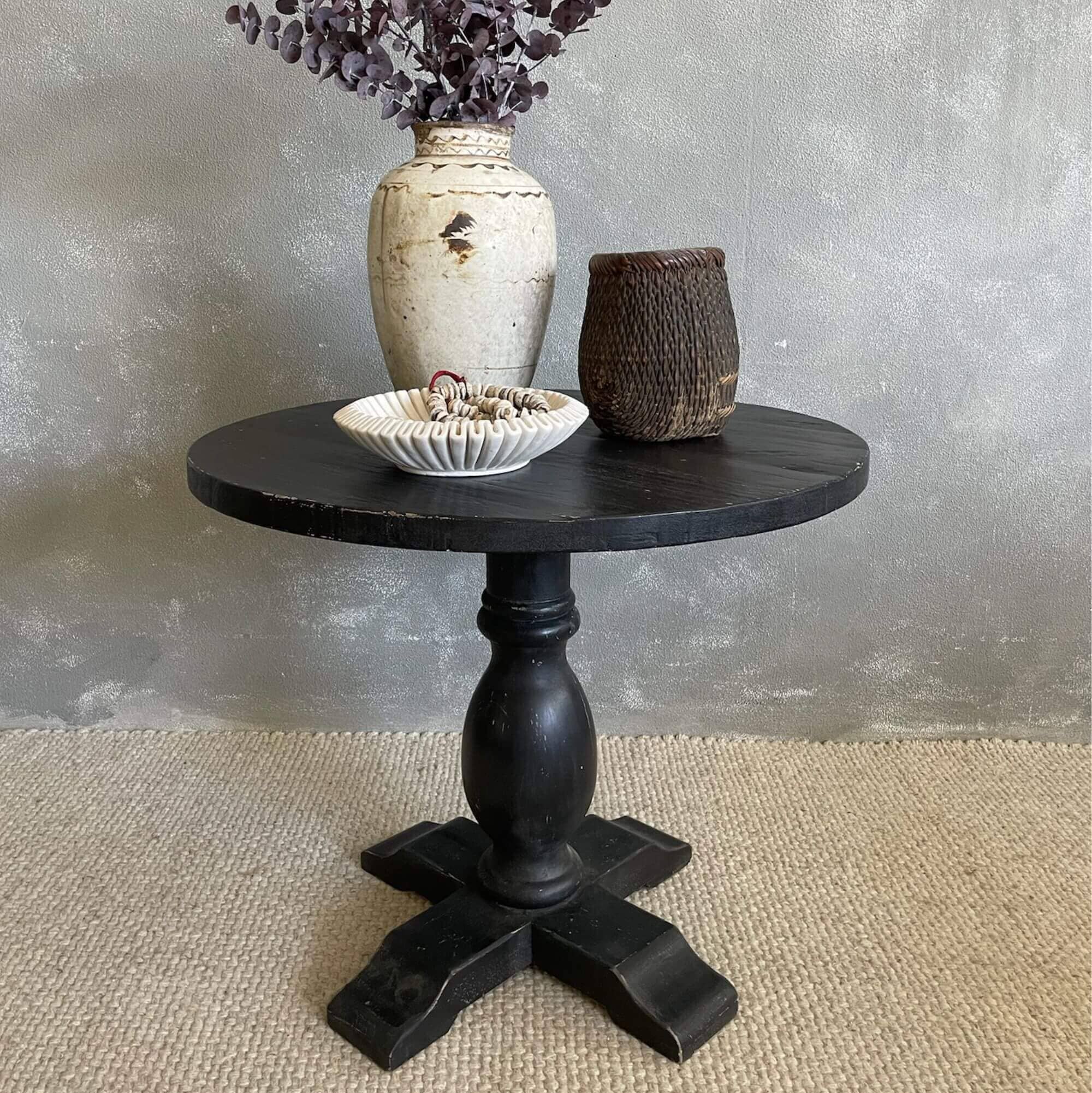 Round Elm Pedestal Dining Table D900mm - Black Dining Furniture Beachwood Designs