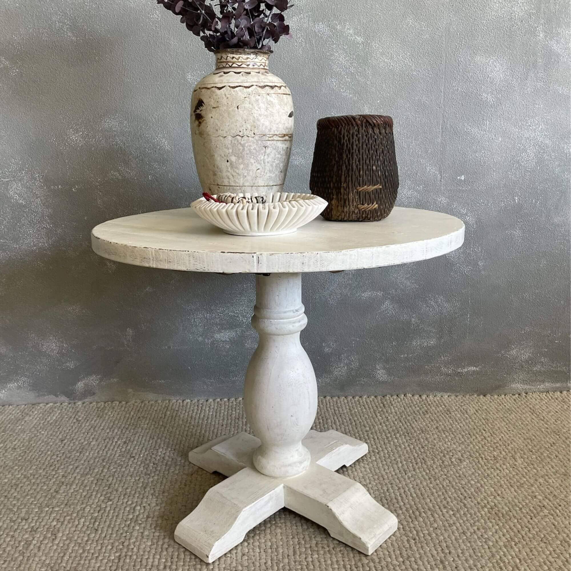 Round Elm Pedestal Dining Table D900mm - White Dining Furniture Beachwood Designs